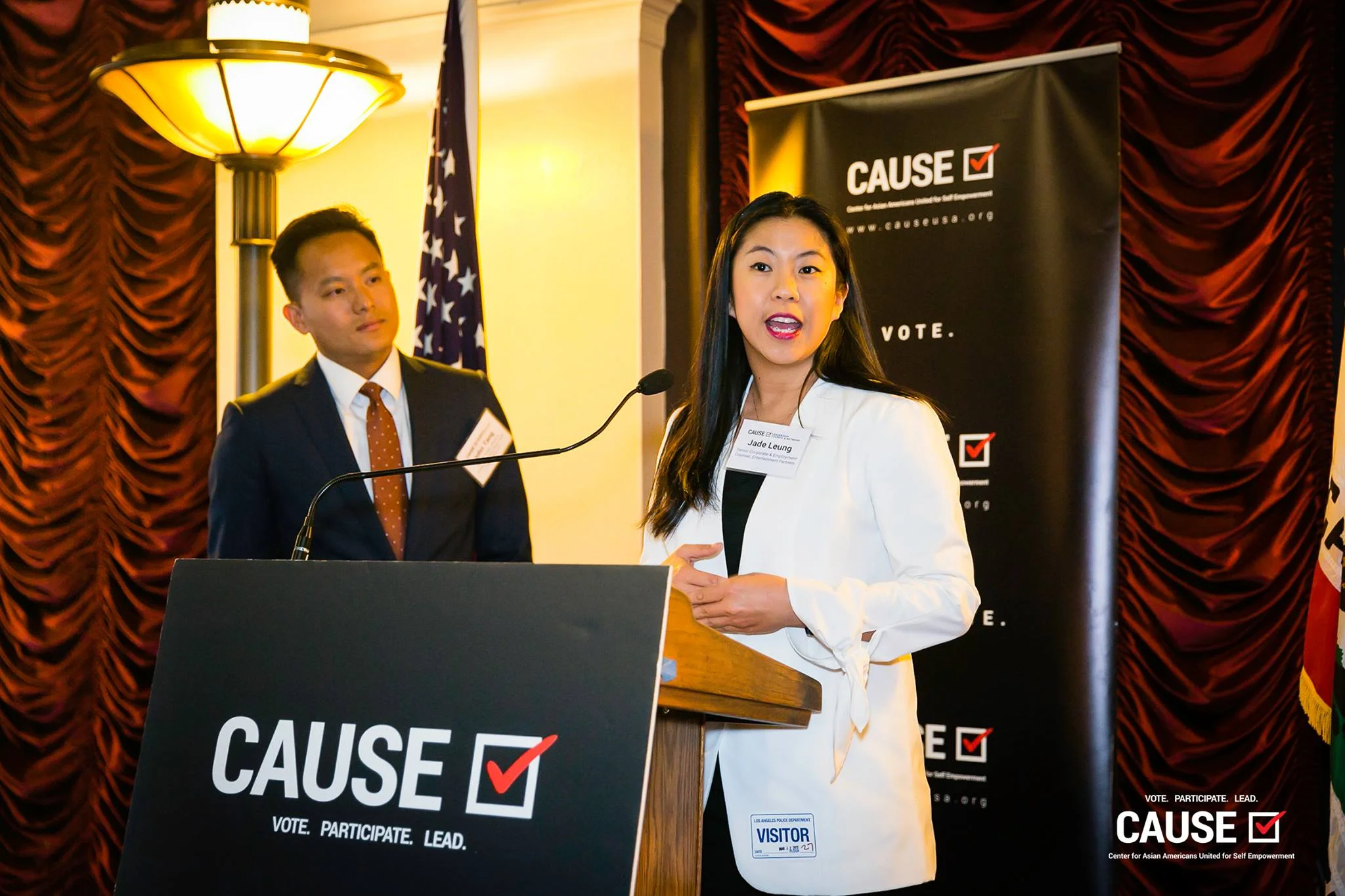 John Tang and Jade Leung speaking at the 2019 CAUSE Leadership Network Reception