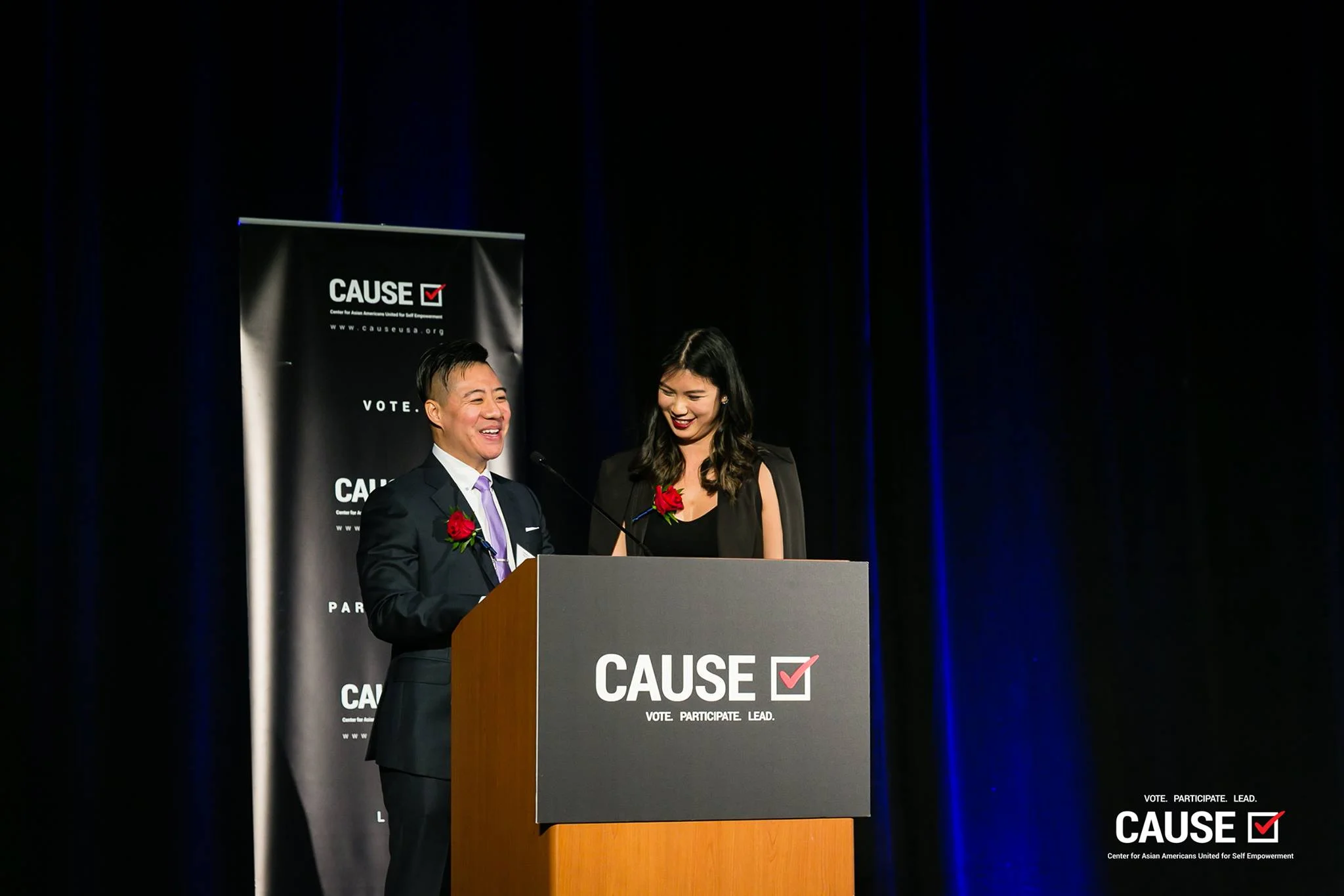 Andrew Murphy and Olivia Lee speaking at the 2019 CAUSE Annual Gala: The Future We Define
