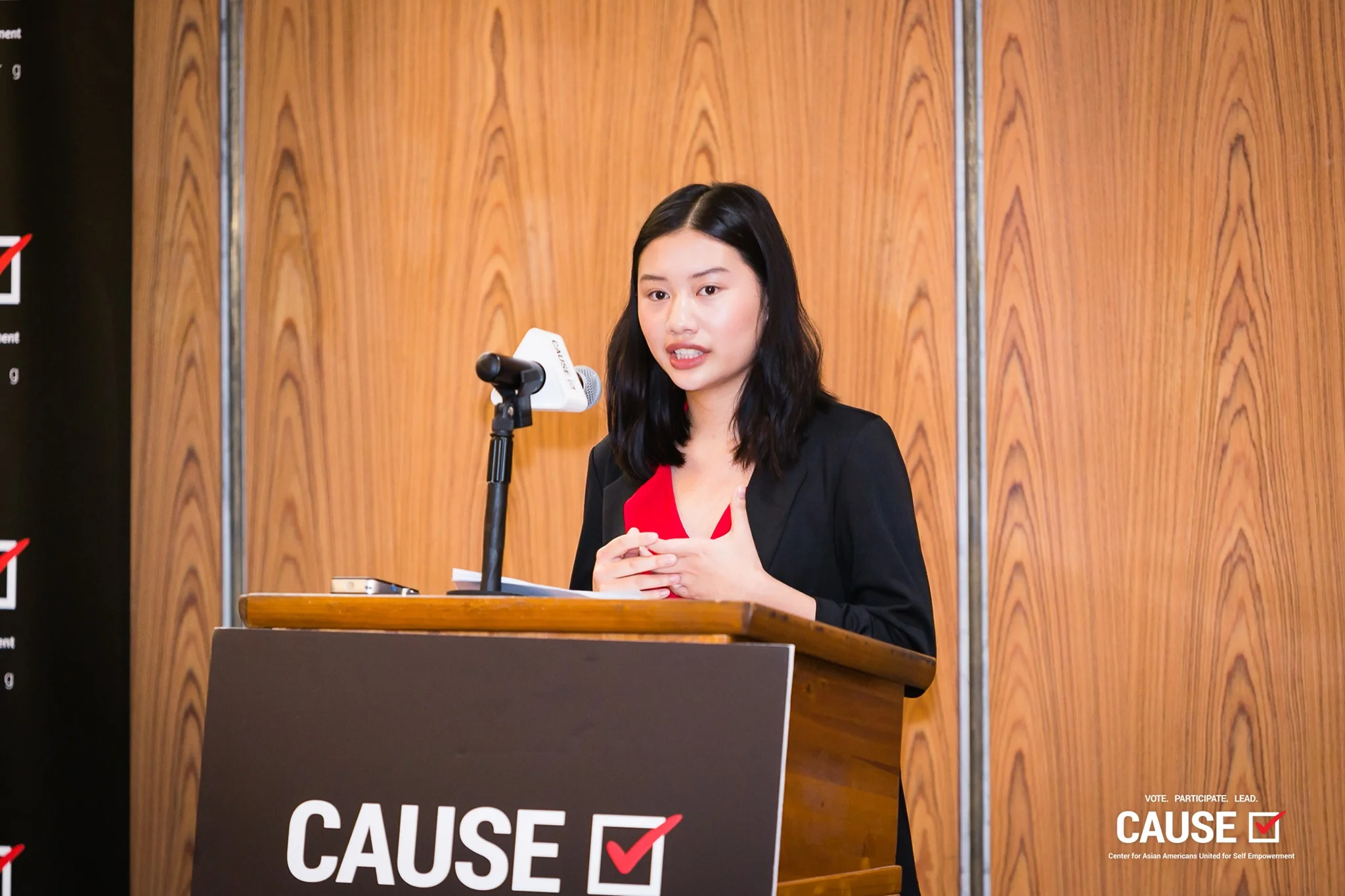 Amber Chong speaking at the 2019 CAUSE Leadership Academy Kickoff