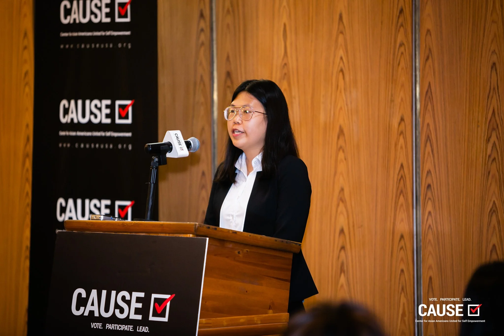 Yanqing Lei speaking at the 2019 CAUSE Leadership Academy Kickoff