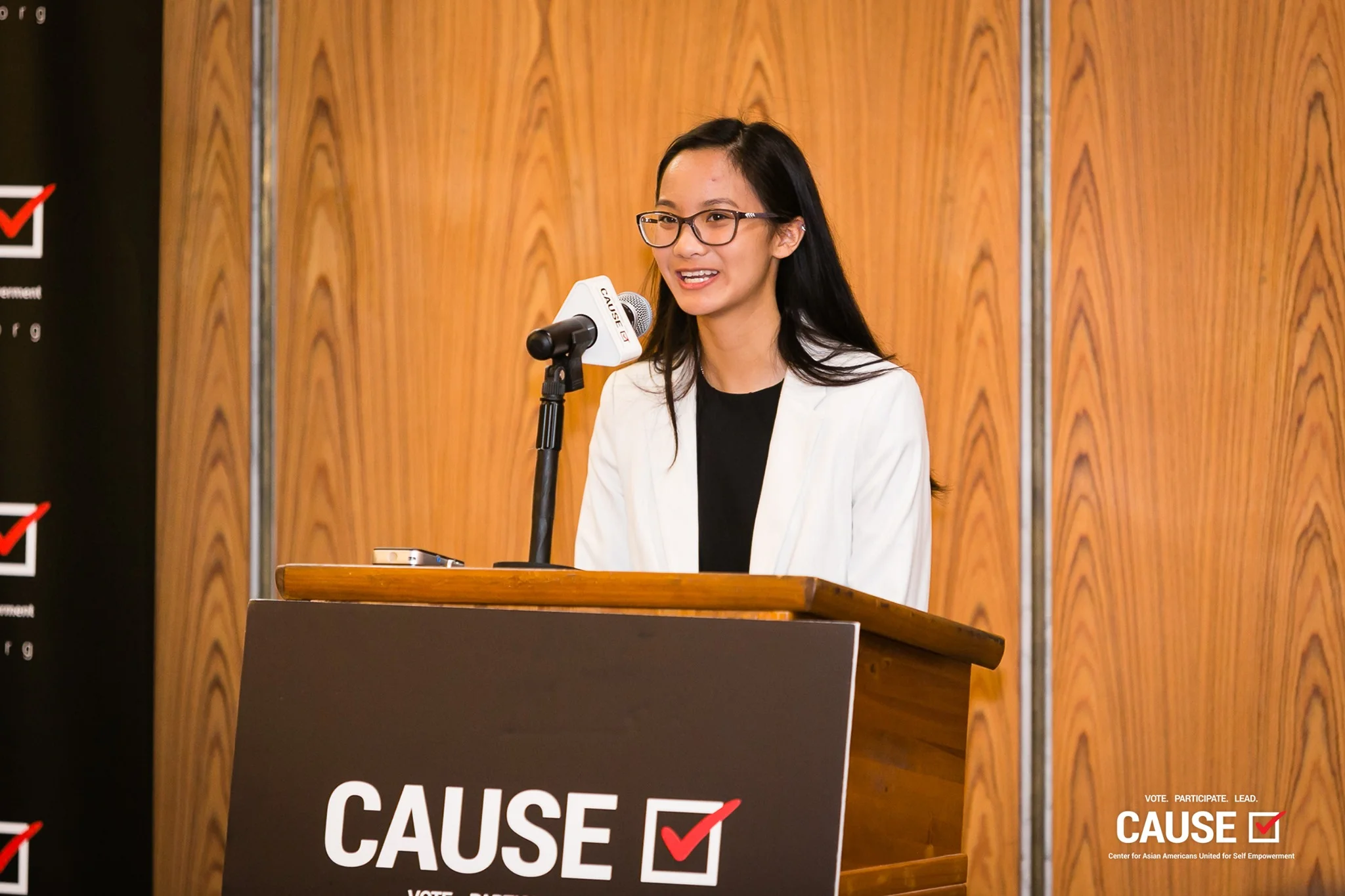Thanh Mai speaking at the 2019 CAUSE Leadership Academy Kickoff