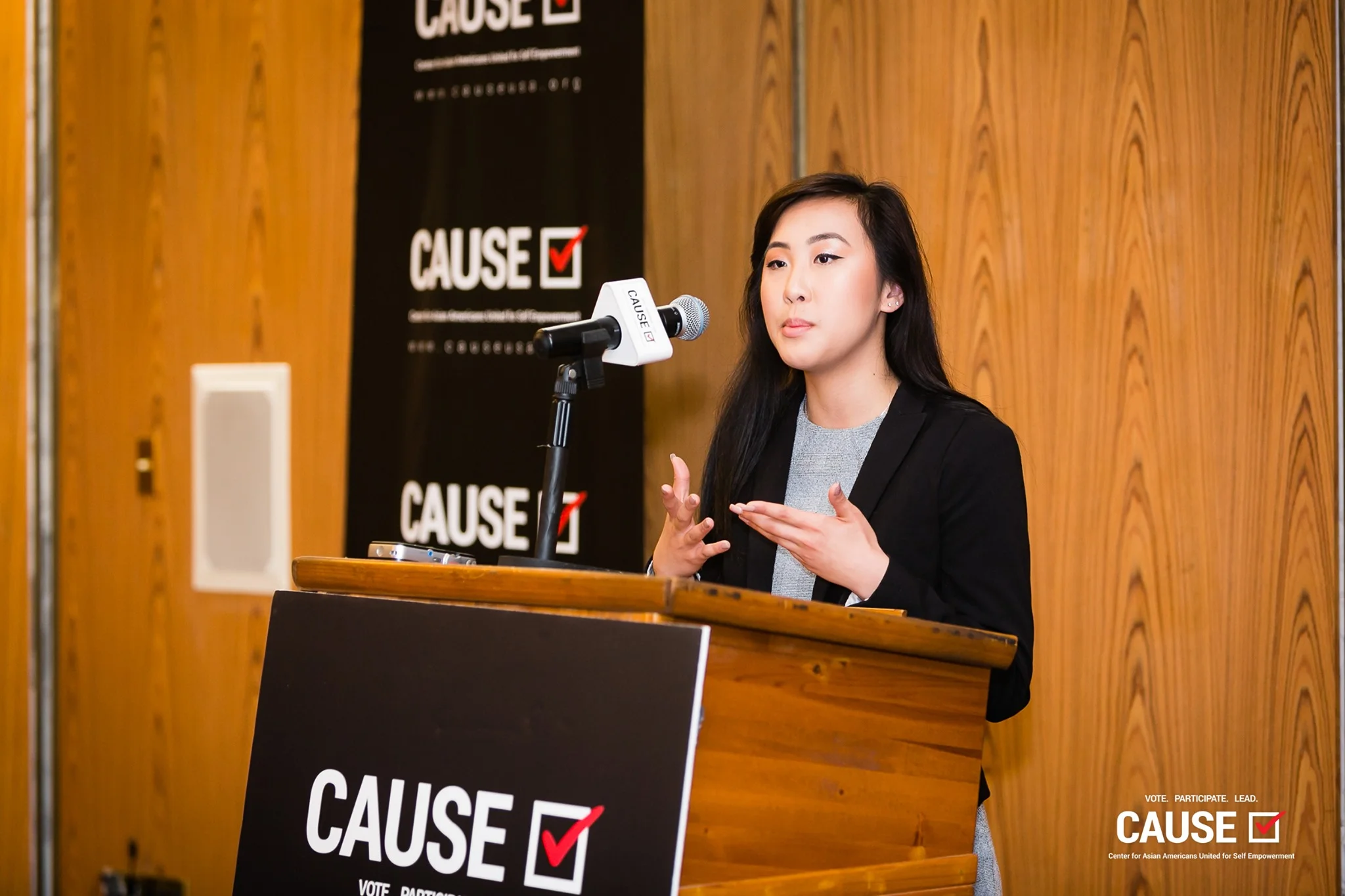 Lena Nguyen speaking at the 2019 CAUSE Leadership Academy Kickoff