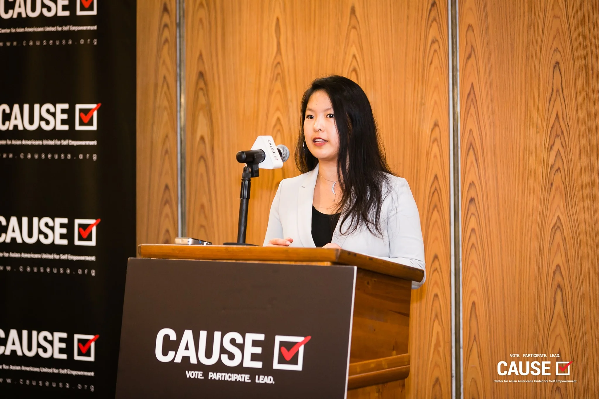 Angela Wang speaking at the 2019 CAUSE Leadership Academy Kickoff
