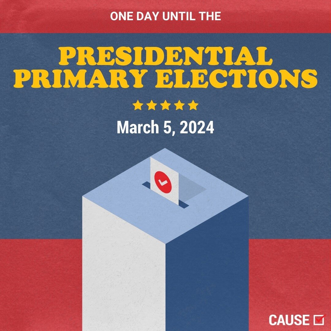 Only 1 DAY left, Los Angeles! 🚀 Tomorrow is the big day &ndash; March 5th &ndash; for the Presidential Primary Election! 

Voters can cast a ballot in-person at ANY vote center in their county. You can vote near where you work, where you like to han