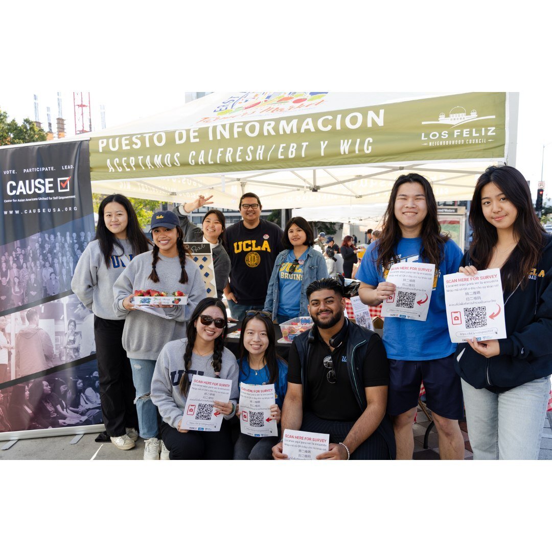 Earlier this month, CAUSE tabled at the East Hollywood Farmers Market, hosted by @thaicdc ! CAUSE on Campus interns spoke with passerbyers about their voter experiences and encouraged them to take the survey, while they grabbed locally sourced and fr