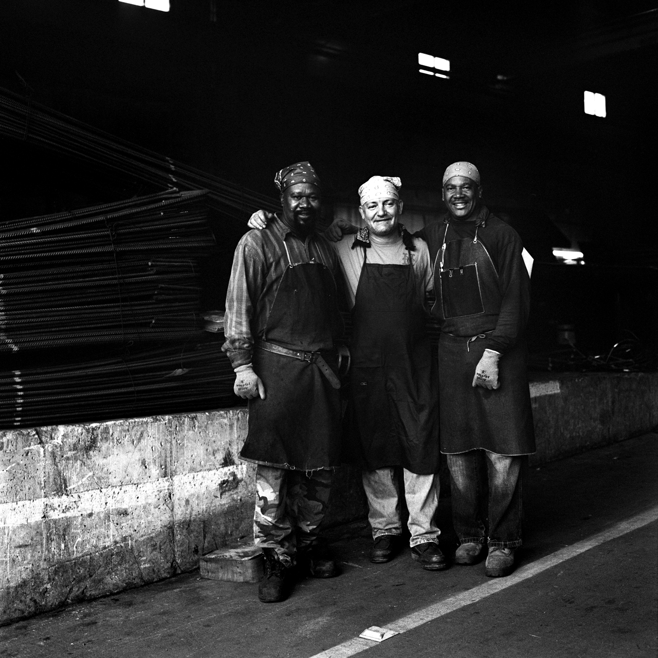  Pinnacle Industries union workers on their break at Brooklyn Rebar, their work site only a few days a out of the week.  Williamsburg, Brooklyn, NY (July 2016) 