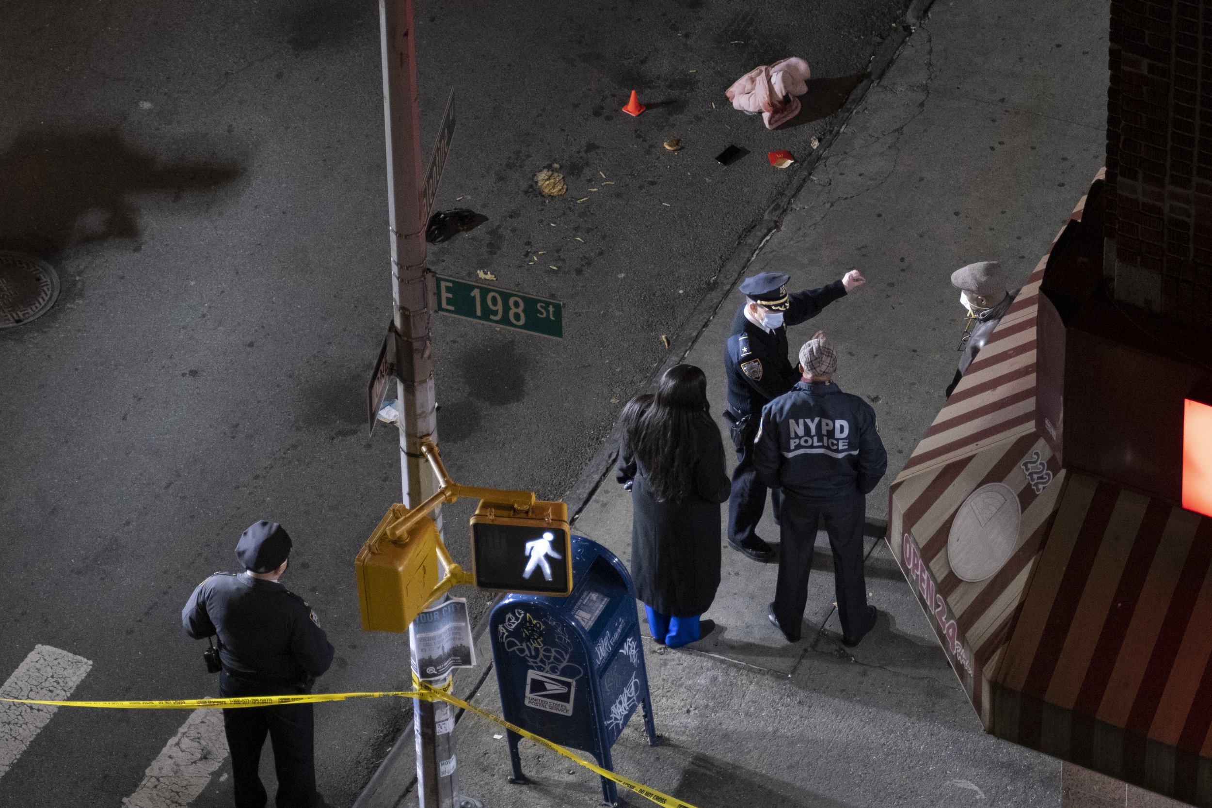  January 19th, 2022 - Bronx, NY: NYC Mayor Eric Adams and Bronx Borough President Vanessa Gibson being briefed by the NYPD near a bloodied child’s jacket at the scene of a shooting that left an 11-month-old baby girl in critical condition when a bull