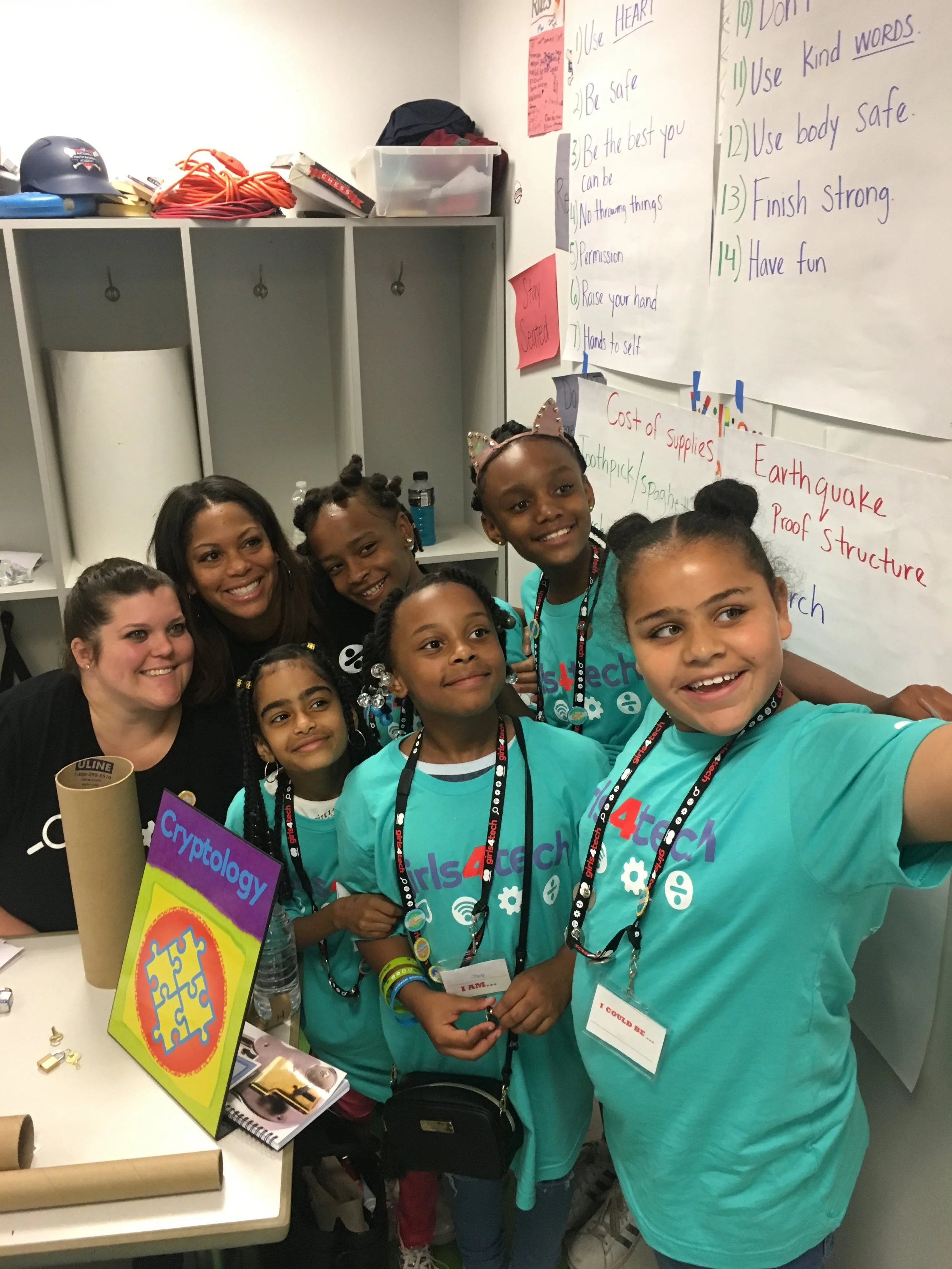  Quick break from code cracking to take a selfie with the girls from the Washington Nationals Youth Baseball Academy.  