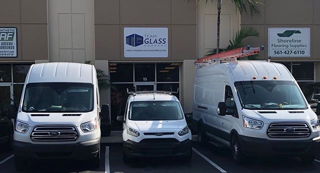 Team Glass Company trucks and shop. 
Located at 715 Commerce Ave. Suite 15, Jupiter, FL