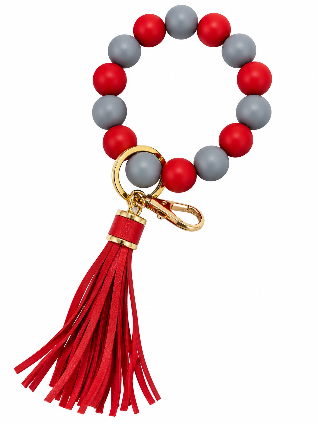 Red and Gray Beaded Tassel Wristlet.png