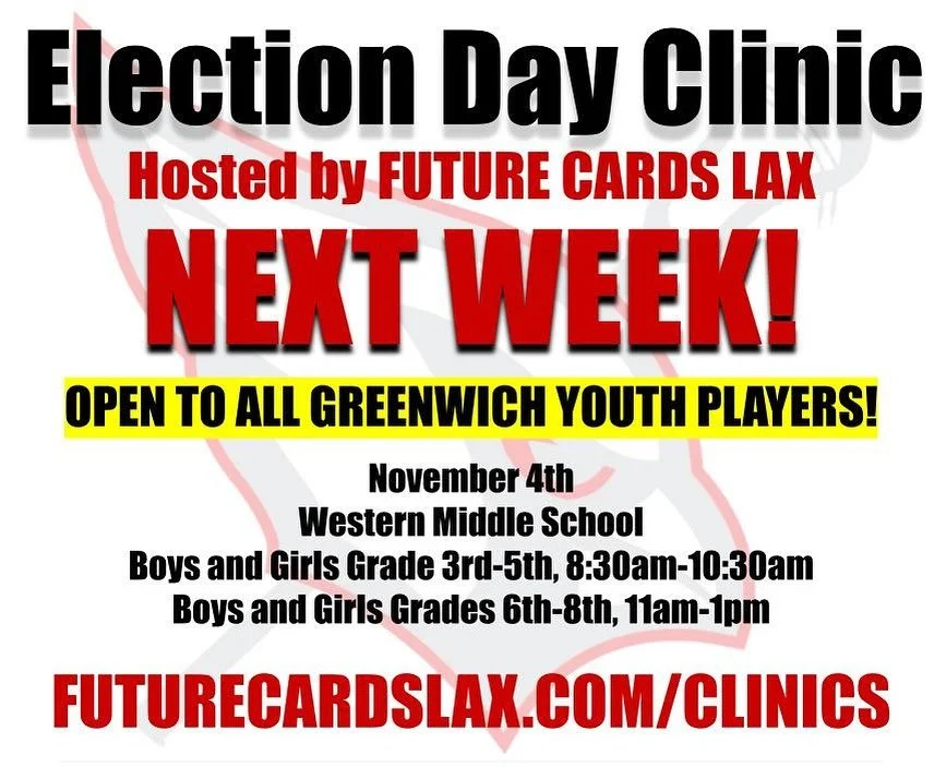 From our friends at Greenwich High and Future Cards - Election Day Clinic on November 4th!  Coach Lutz and Coach Warminsky will bring high-level instruction in a fun, exciting environment aimed at improving both individual and team-based skill sets. 