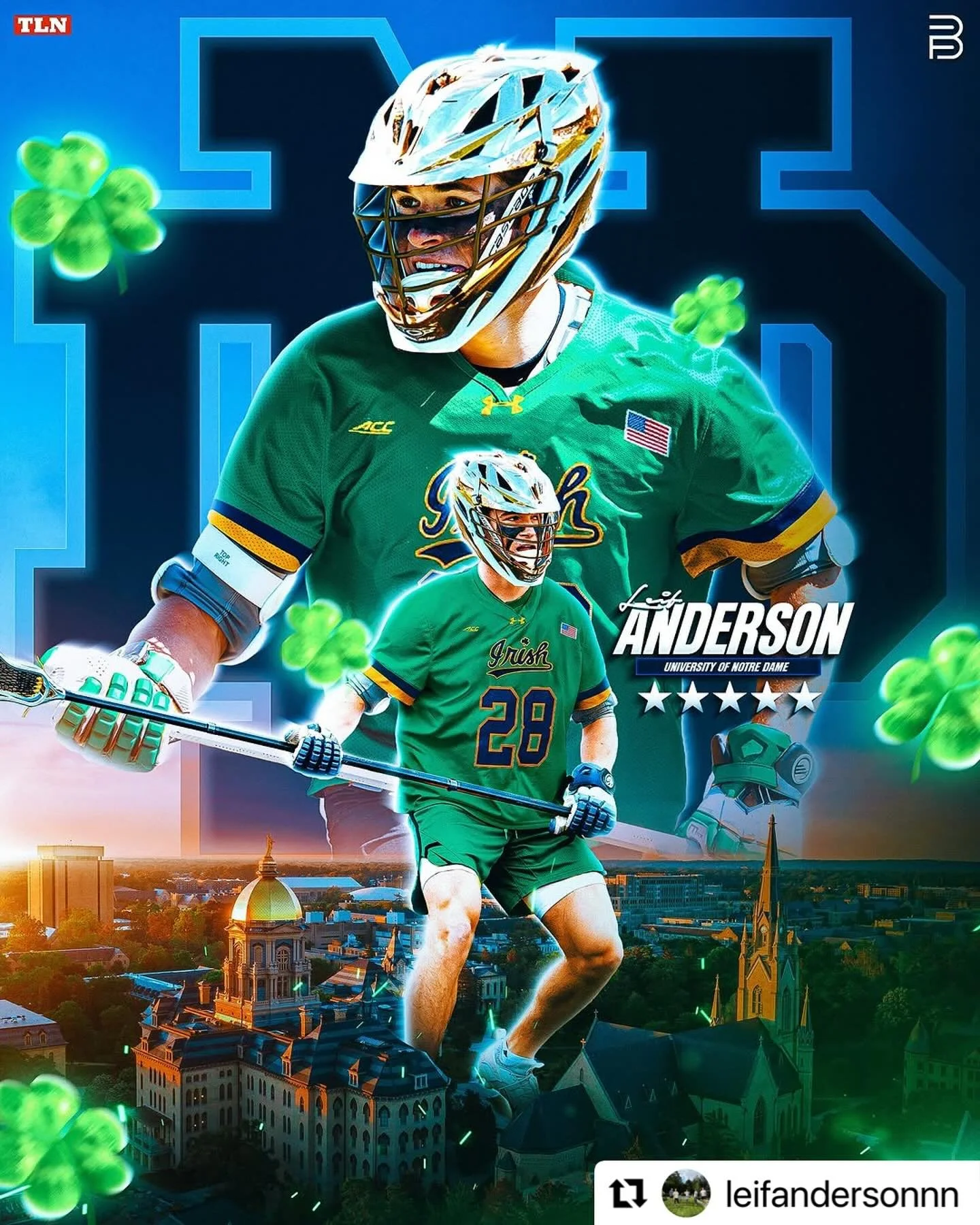 Congratulations to Leif Anderson who is headed to Notre Dame! ☘️ #GYLAlumni @leifandersonnn
・・・
Notre Dame Lacrosse &rsquo;31

I am honored to announce my commitment to play lacrosse at the University of Notre Dame.

I would like to thank my parents,