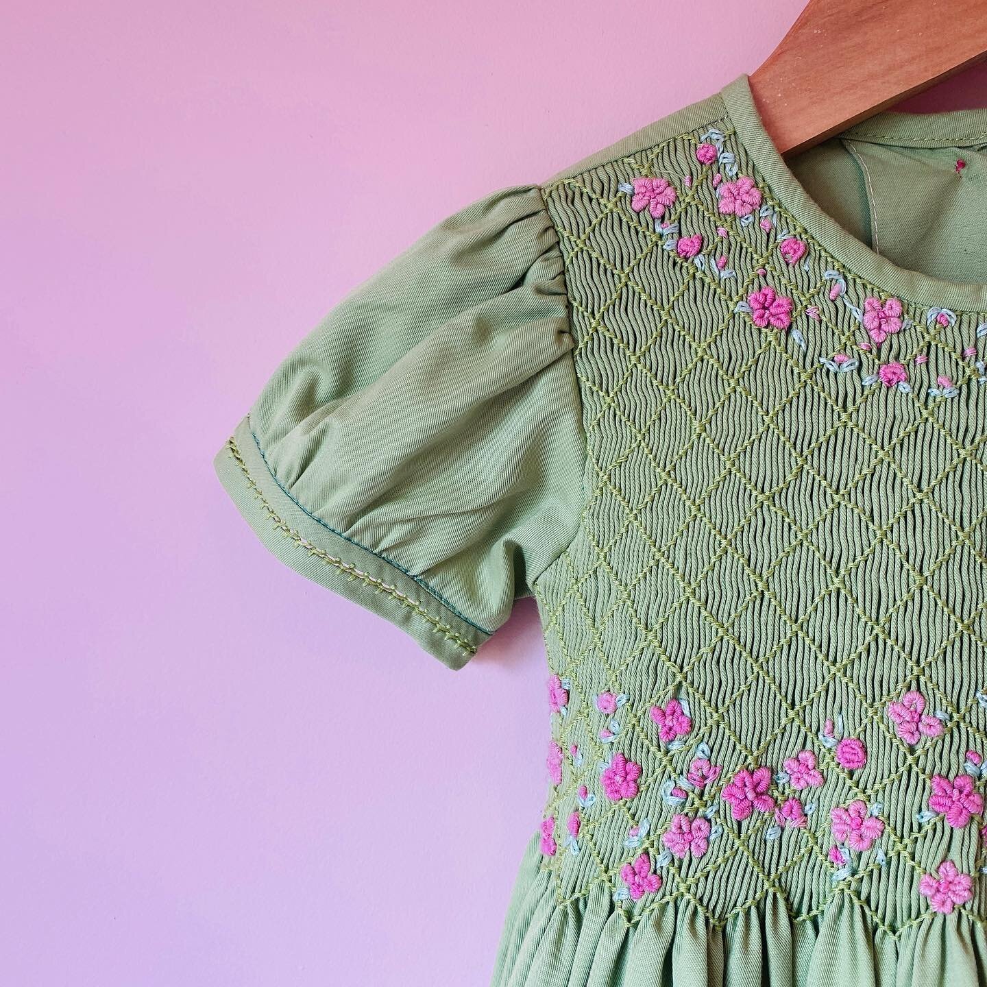 Vintage hand smocked cotton dress in this amazing green shade, just added to the website ~ 2/3 years.