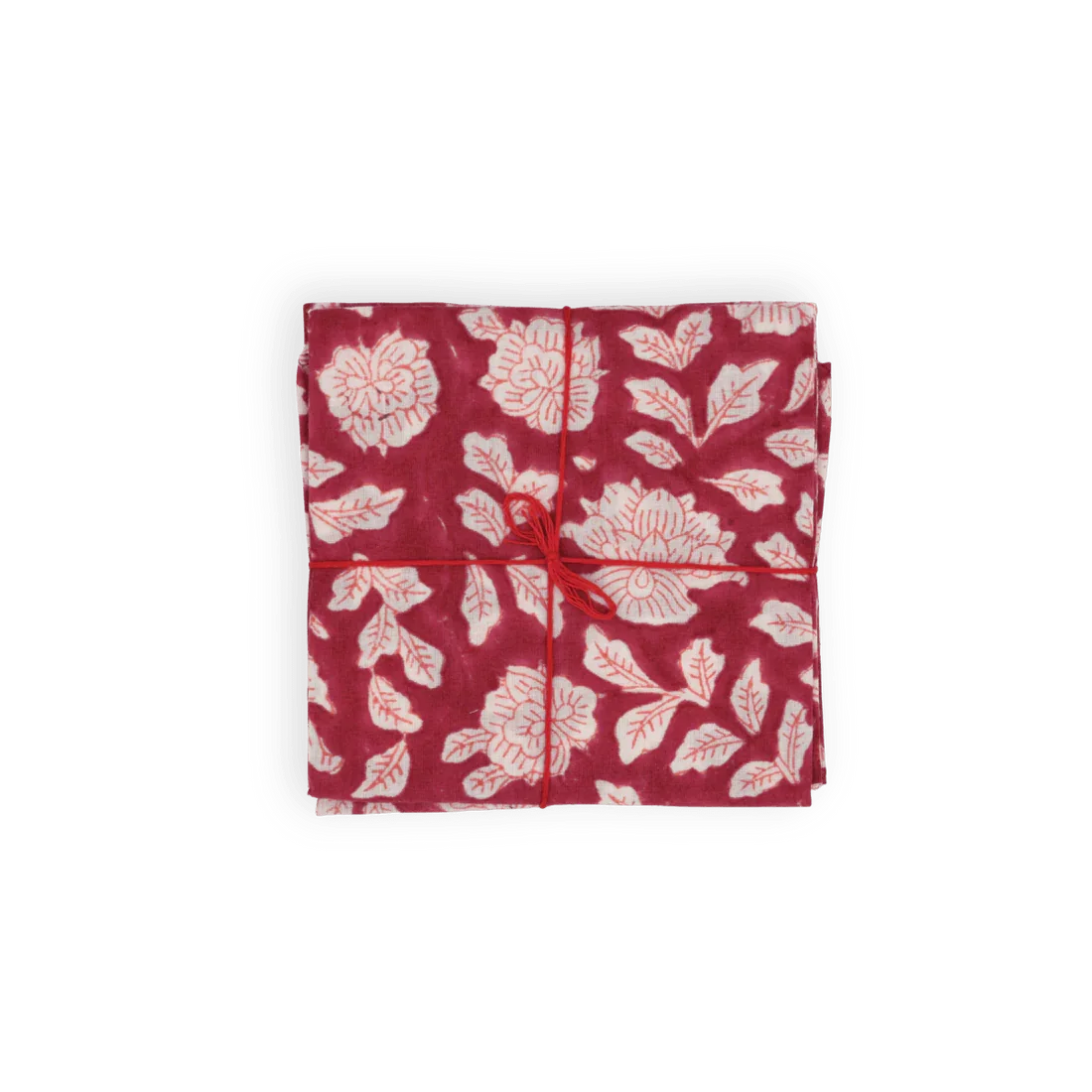 Cotton Napkins in Upcycled Red Floral | Set of 4