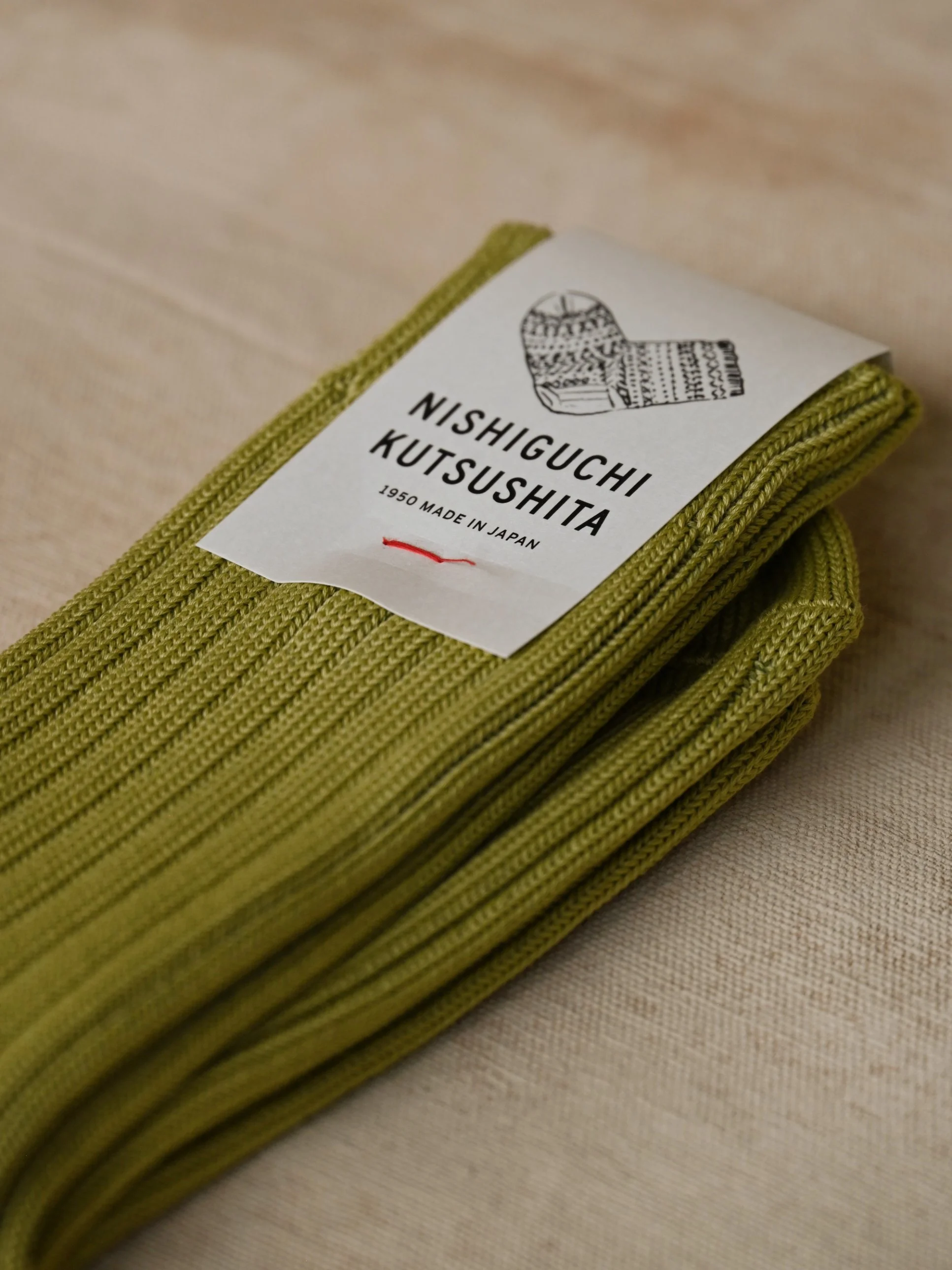 Nishiguchi Kutsushita - Egyptian Cotton Ribbed Socks Pistachio 2.jpg
