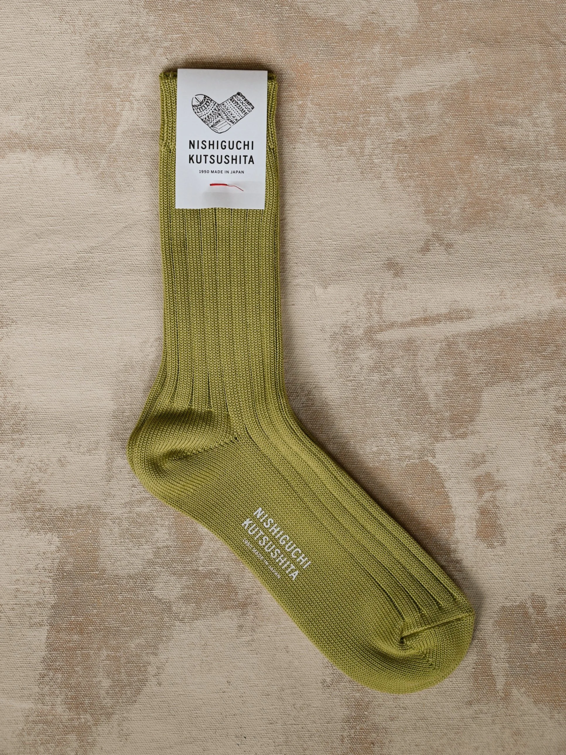 Nishiguchi Kutsushita - Egyptian Cotton Ribbed Socks Pistachio 1.jpg