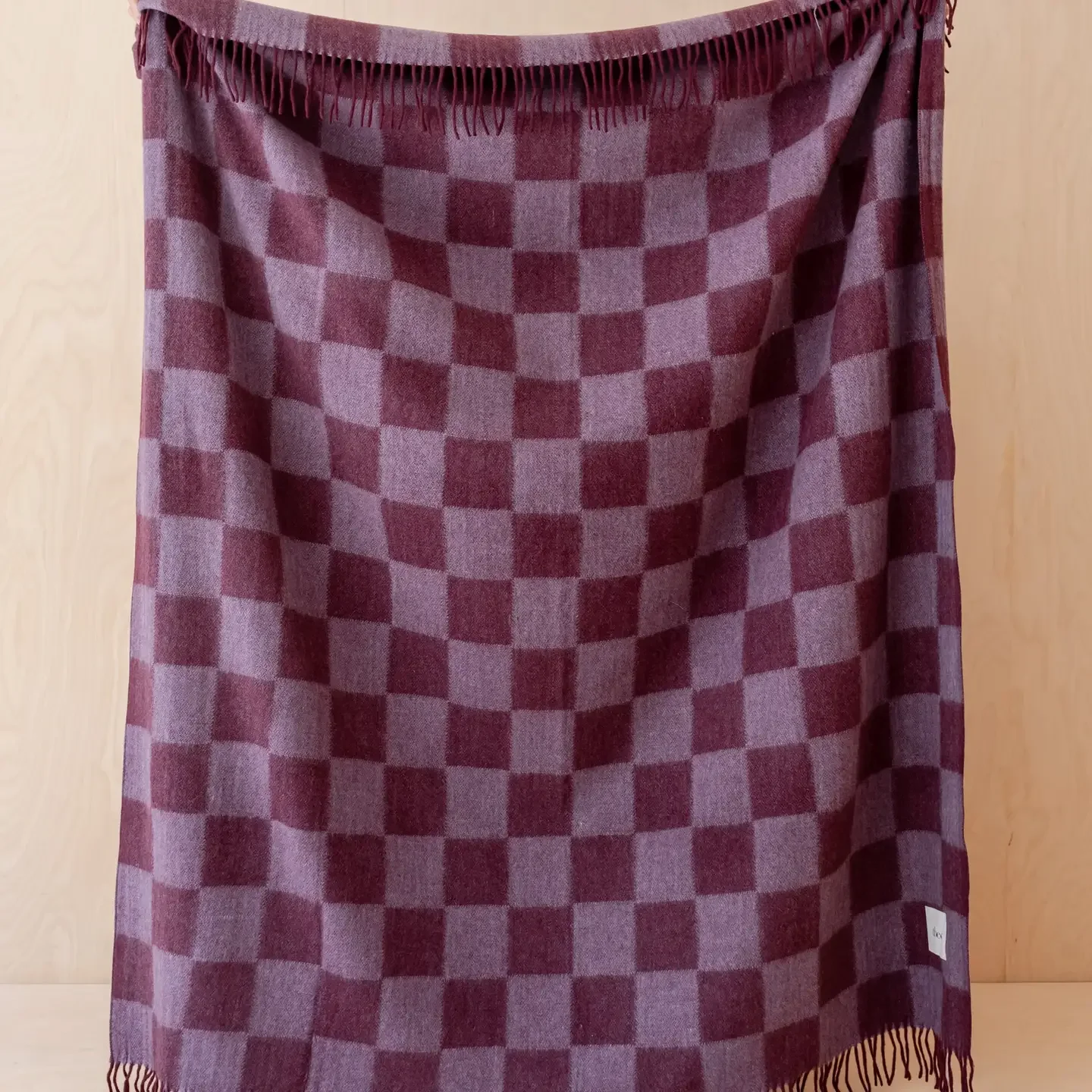 TBCo Recycled Wool Blanket in Burgundy & Lilac Checkerboard 01.webp