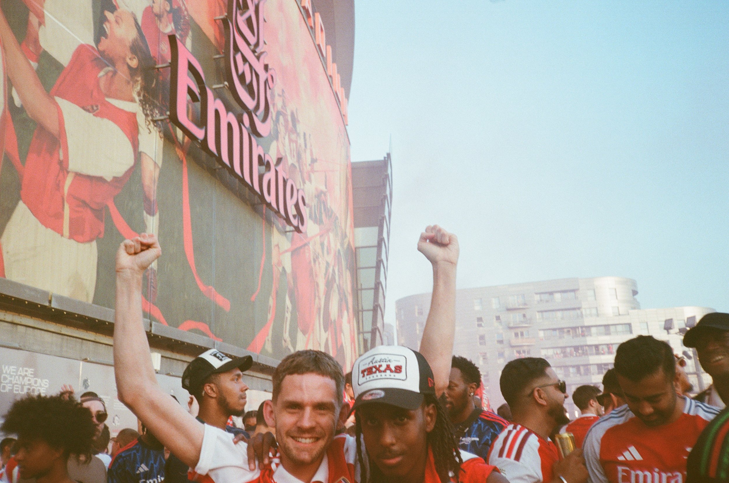 Me and stranger. Arsenal Celebrations. Emirates Stadium, Holloway Road, Islington.
