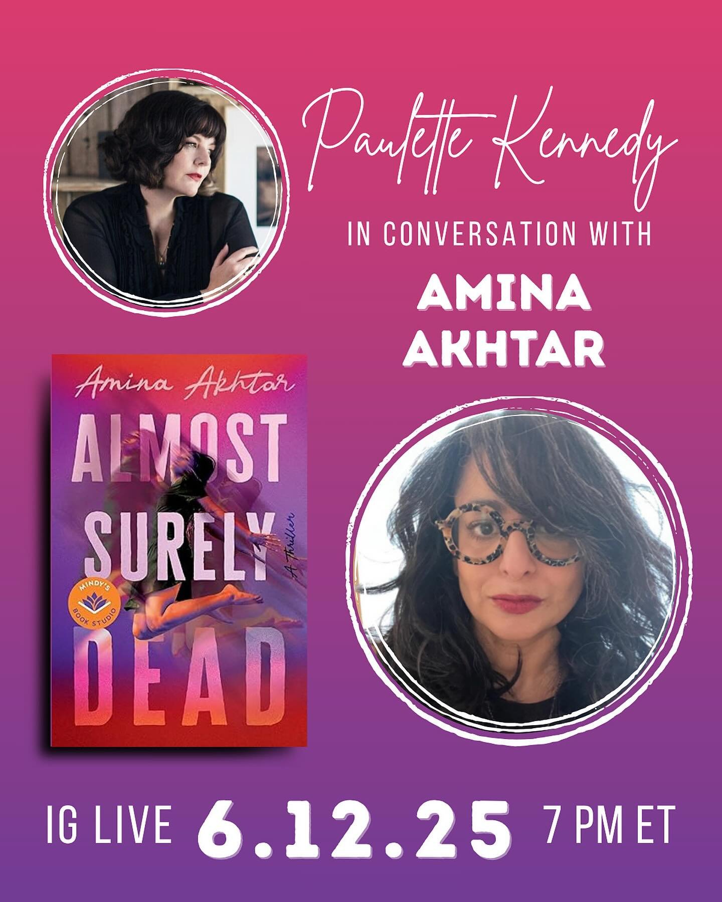 Tomorrow! Join me and bestselling author  @drrramina (Amina Akhtar) for a discussion about her novel of psychological suspense, ALMOST SURELY DEAD, which follows a woman whose life spins out of control after a terrifying&mdash;and seemingly random&md