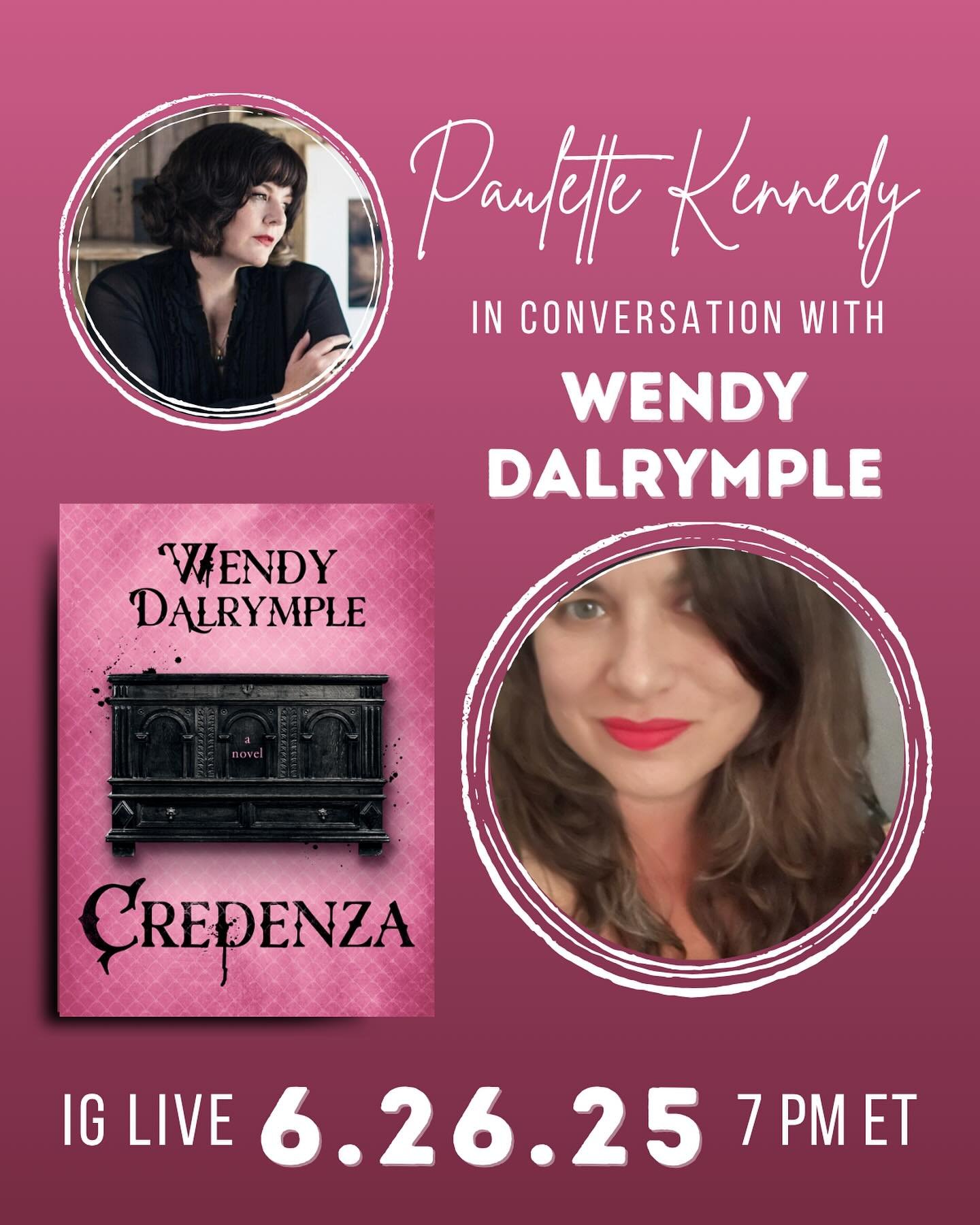 Next Thursday, 6/26 at 4:00 pm Pacific/7:00 pm Eastern, join me and @wendydalrymplewrites for a conversation about her latest pink horror novel, CREDENZA, which follows an antiques dealer who inherits a beautiful wooden credenza from her grandmother 