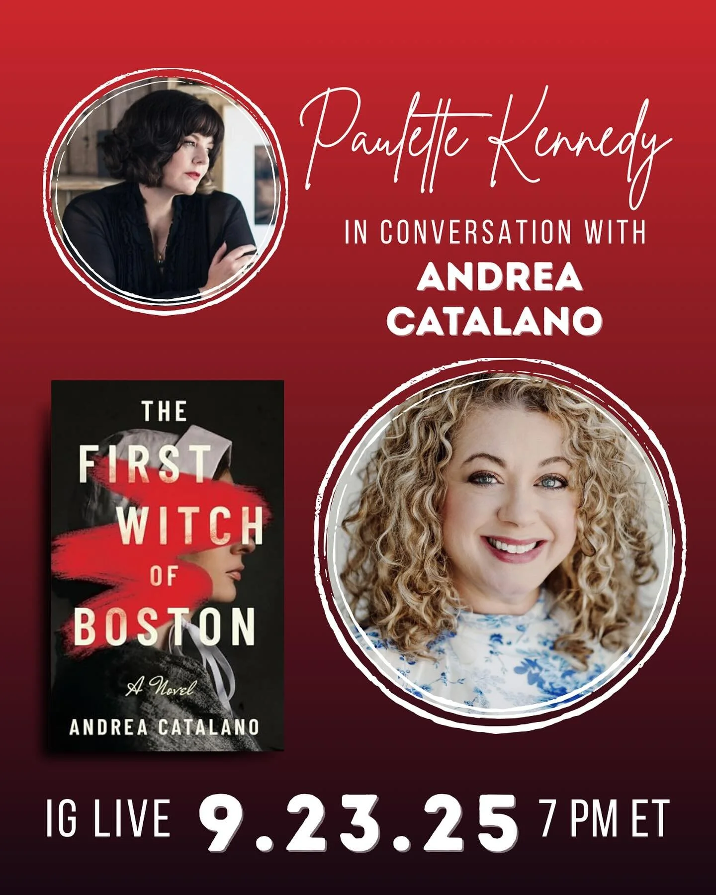 Reminder! My IG Live with @acatnovelist will be this coming TUESDAY at 4:00 pm Pacific/7:00 pm Eastern. We&rsquo;ll be chatting about her bestselling debut, THE FIRST WITCH OF BOSTON, which follows Margaret Jones, the first woman to be accused and co