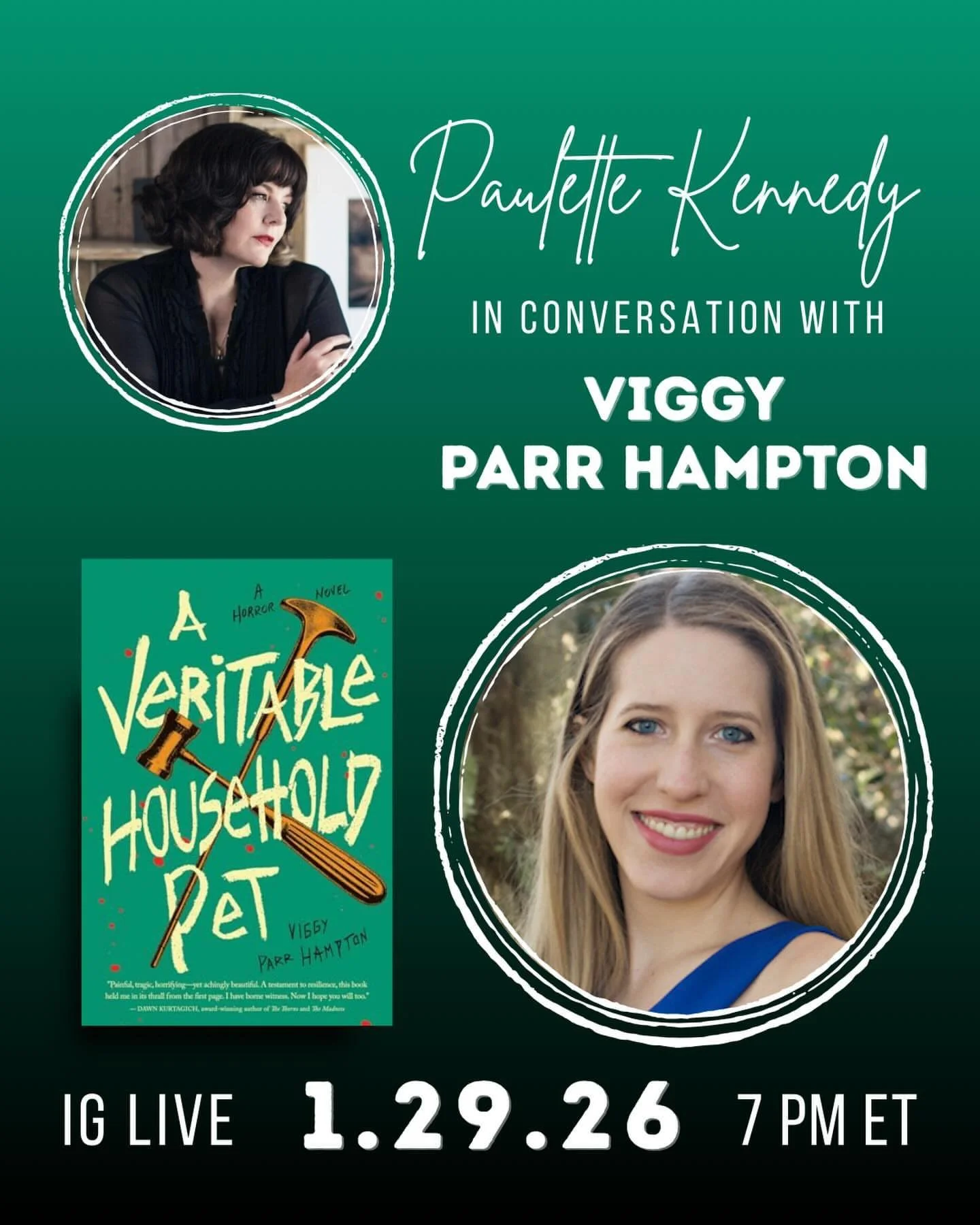 My Instagram Live Series is back for 2026! We&rsquo;re kicking things off tomorrow, Thursday, 1/29 at 4:00 p.m. PST and 7:00 p.m. EST with acclaimed horror author  @viggyparrhampton for a conversation about her new novel, out today, A VERITABLE HOUSE