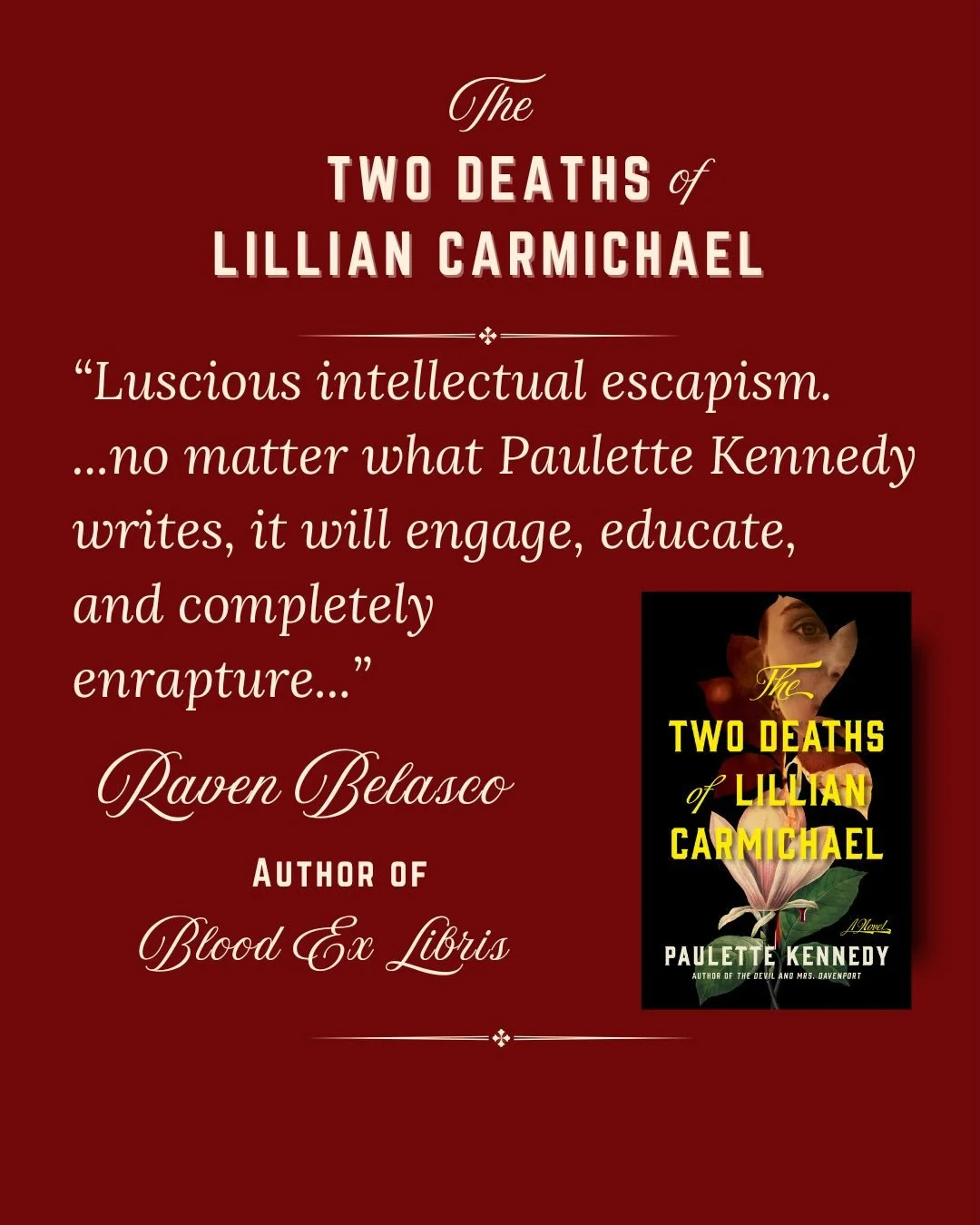 The Two Deaths of Lillian Carmichael has been out for over a week, and I&rsquo;m loving all of your pictures and reviews! Thank you so much for supporting my work. 

Today, I&rsquo;m happy to share this quote from @raven.belasco who writes vampire fi