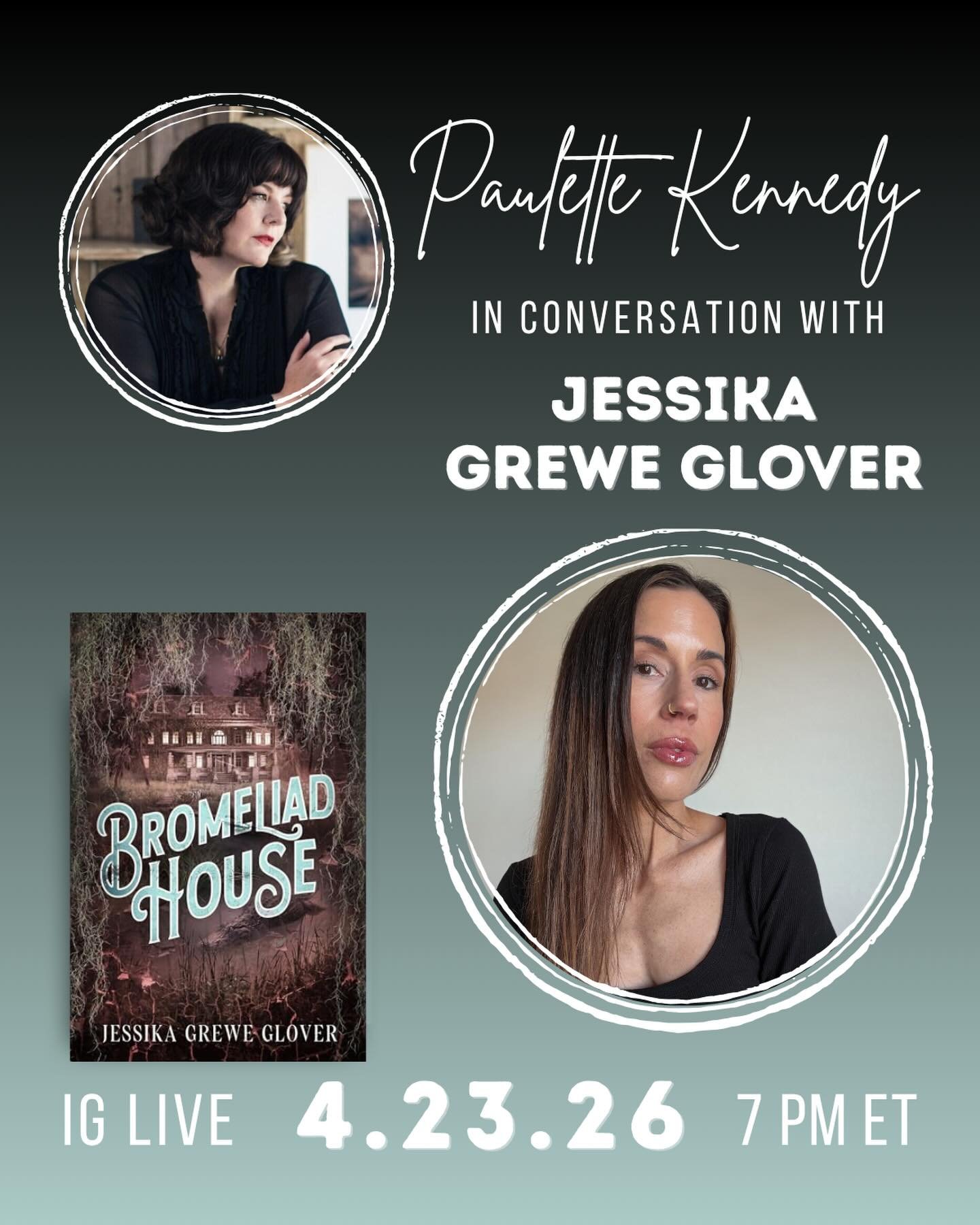 Tomorrow, Thursday, April 23rd at 4:00 pm PT/7:00 pm ET, join me and @jessikagreweglover right here on IG Live for a conversation about BROMELIAD HOUSE, her Florida gothic which follows Delphine, who inherits her family&rsquo;s haunted estate, and mu