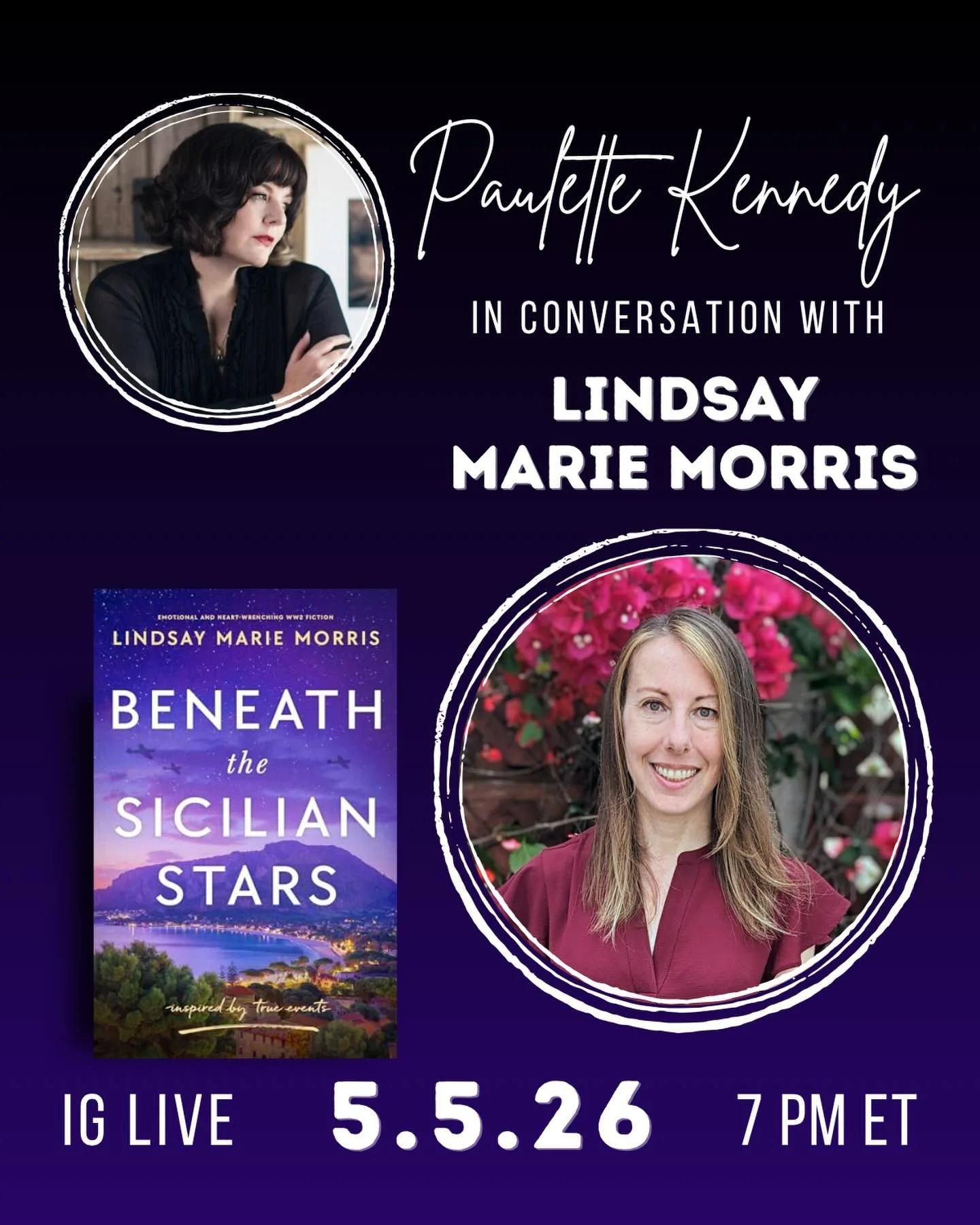On Tuesday, May 5th at 4:00 pm PT/7:00 pm ET, join me and @lindsaymariemorris right here on IG Live for a conversation about her novel BENEATH THE SICILIAN STARS, which follows a Sicilian family divided by continents and war: Annalisa, the 16-year-ol
