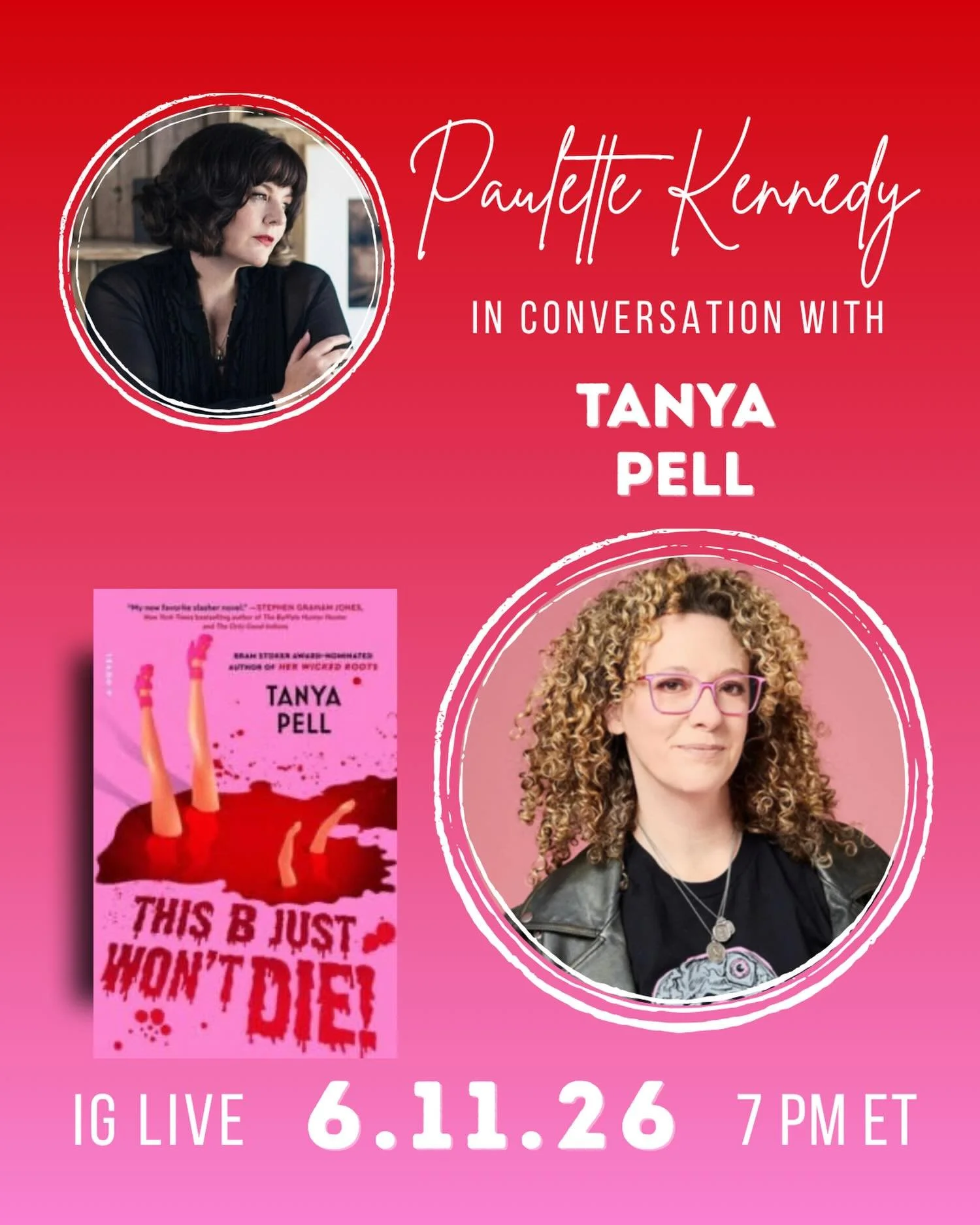 Join me and @tanya.pell this Thursday at 4:00 pm Pacific/7:00 pm Eastern for a convo about her upcoming feminist pink horror slasher, THIS B JUST WON&rsquo;T DIE!, which follows Barb, a down-on-her luck Scream Queen coerced into hosting a hot new hor
