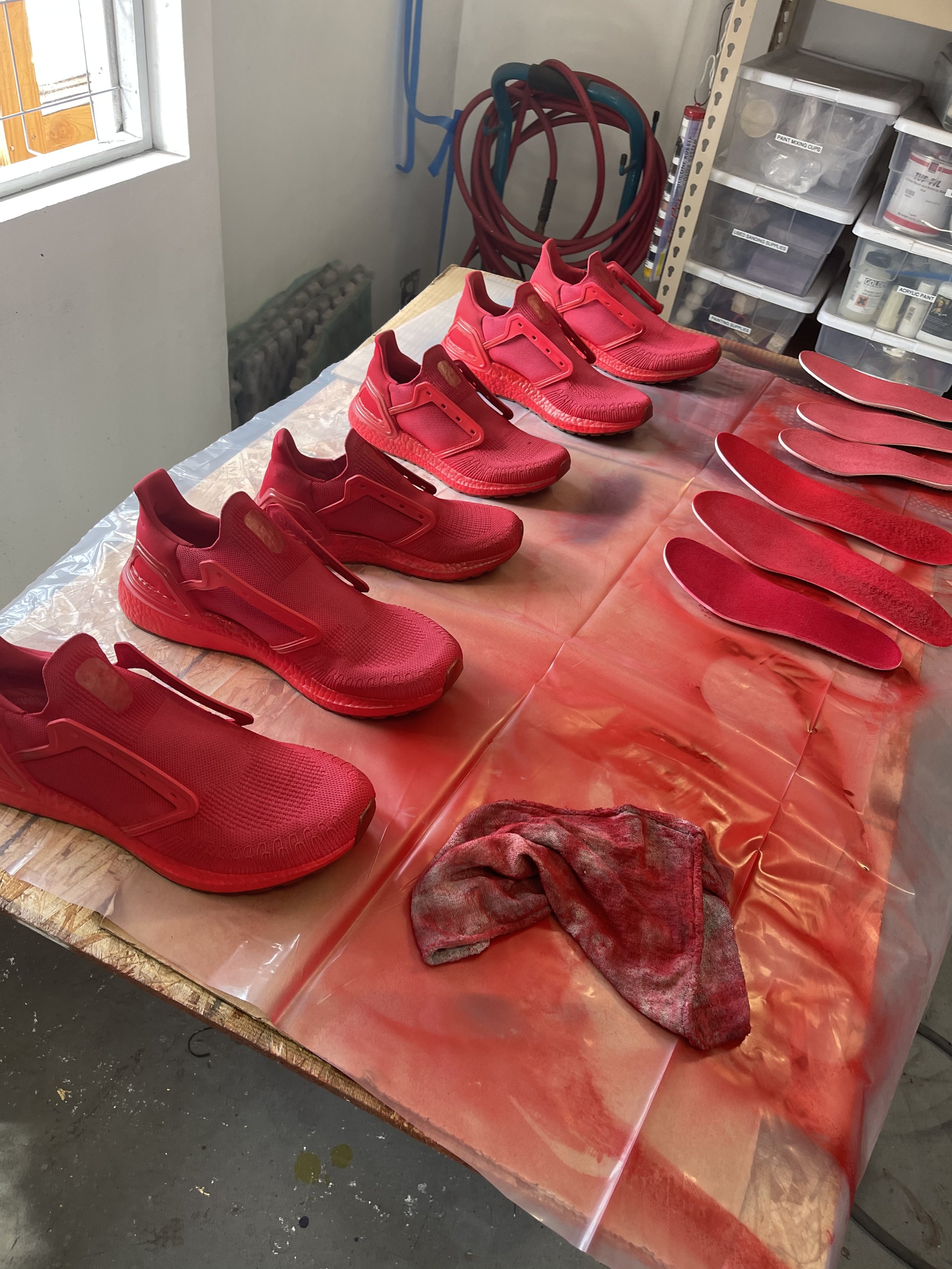 Spray Painting the White Shoes Red
