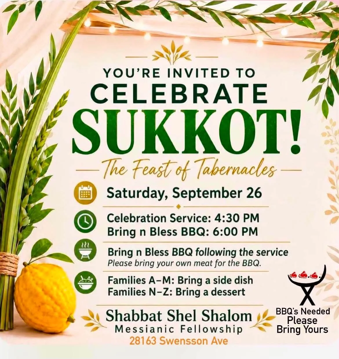 🍋🌿 Sukkot Celebration + BBQ 
