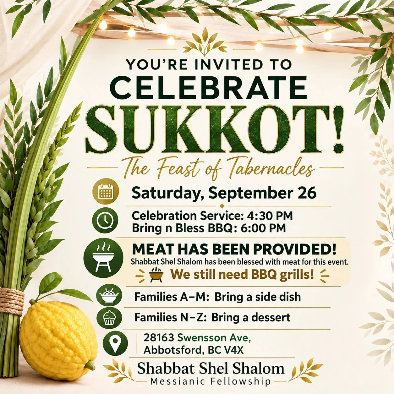 🍋🌿 Sukkot Celebration + BBQ 