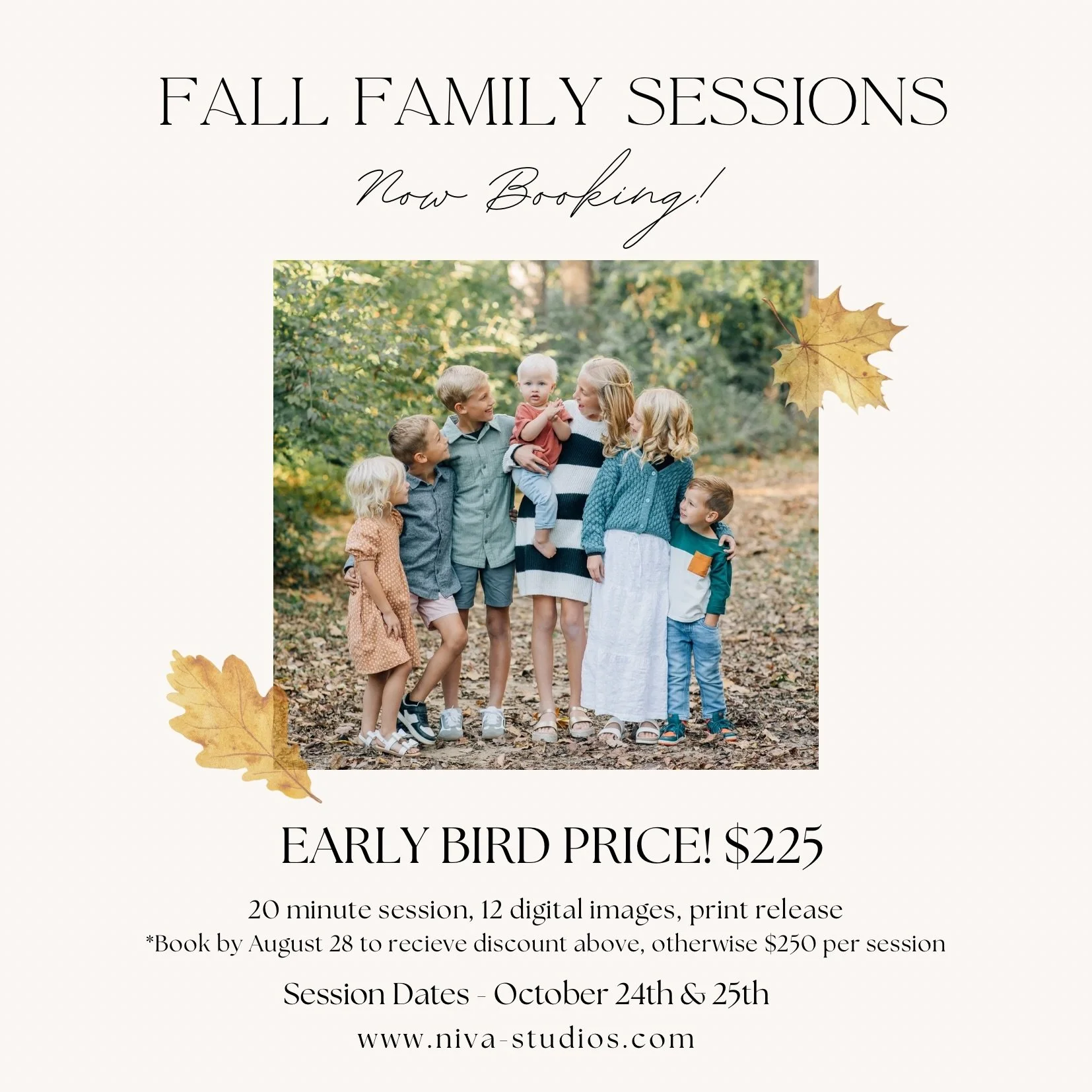 🍂 Fall Family Sessions are NOW BOOKING! 🍂
20 minutes, 12 digital images, and all the golden-hour glow &mdash; starting at just $225.
📅 Session Dates: October 24th &amp; 25th
💰 Book by August 28th for early bird pricing!
📍 Kansas City, MO
Once yo