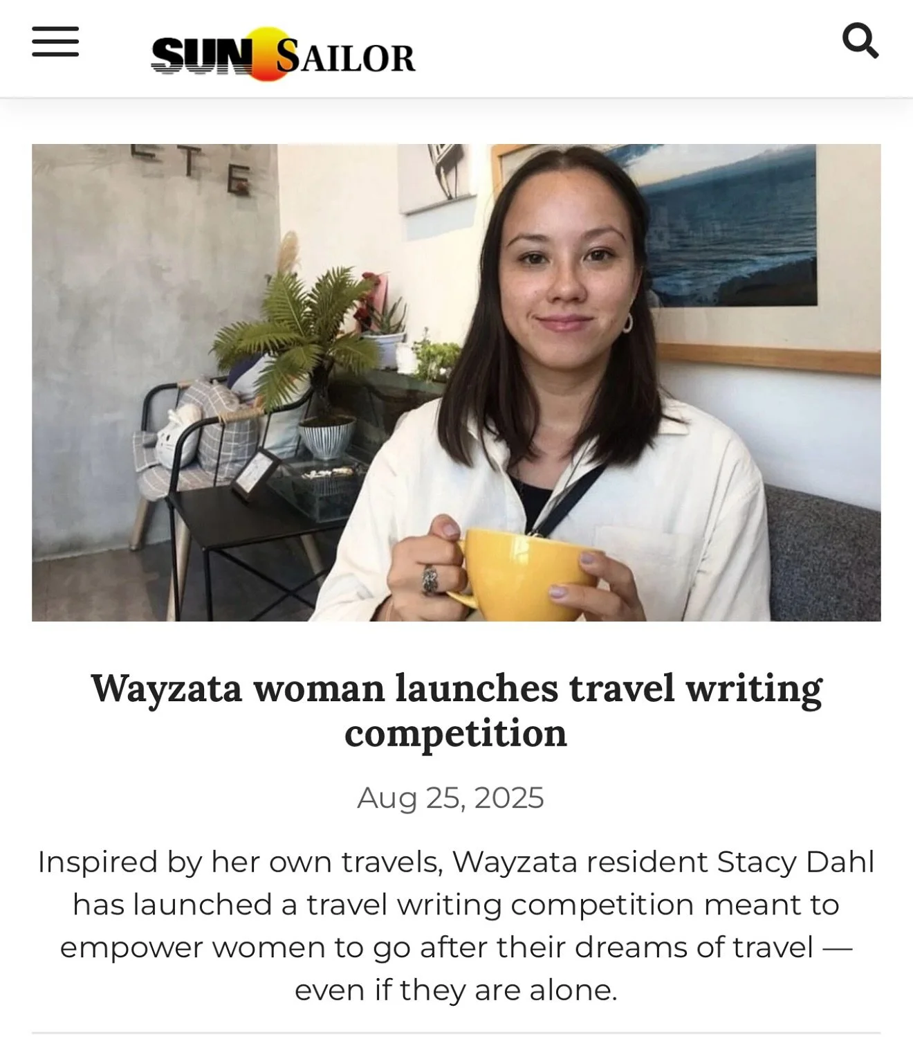 ✨ Very grateful for this feature in the Sun Sailor!

So far, I&rsquo;ve received incredible travel stories from women spanning generations &mdash; from their 20s all the way into their 70s. Each story carries its own unique perspective, whether it&rs
