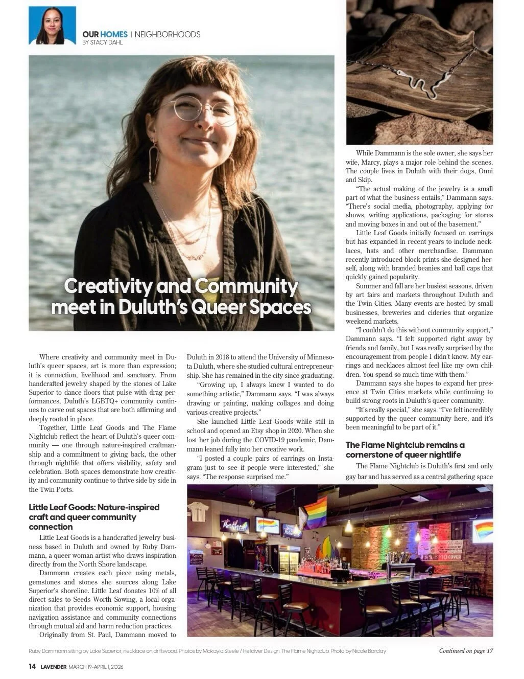 Grab a copy of the new issue of LAVENDER magazine and check out my two new pieces &ldquo;Creativity and Community meet in Duluth&rsquo;s Queer Spaces&rdquo; and &ldquo;Twin Cities Gay Men&rsquo;s Chorus&rsquo; Upcoming Concert &lsquo;Wicked Wisdom&rs