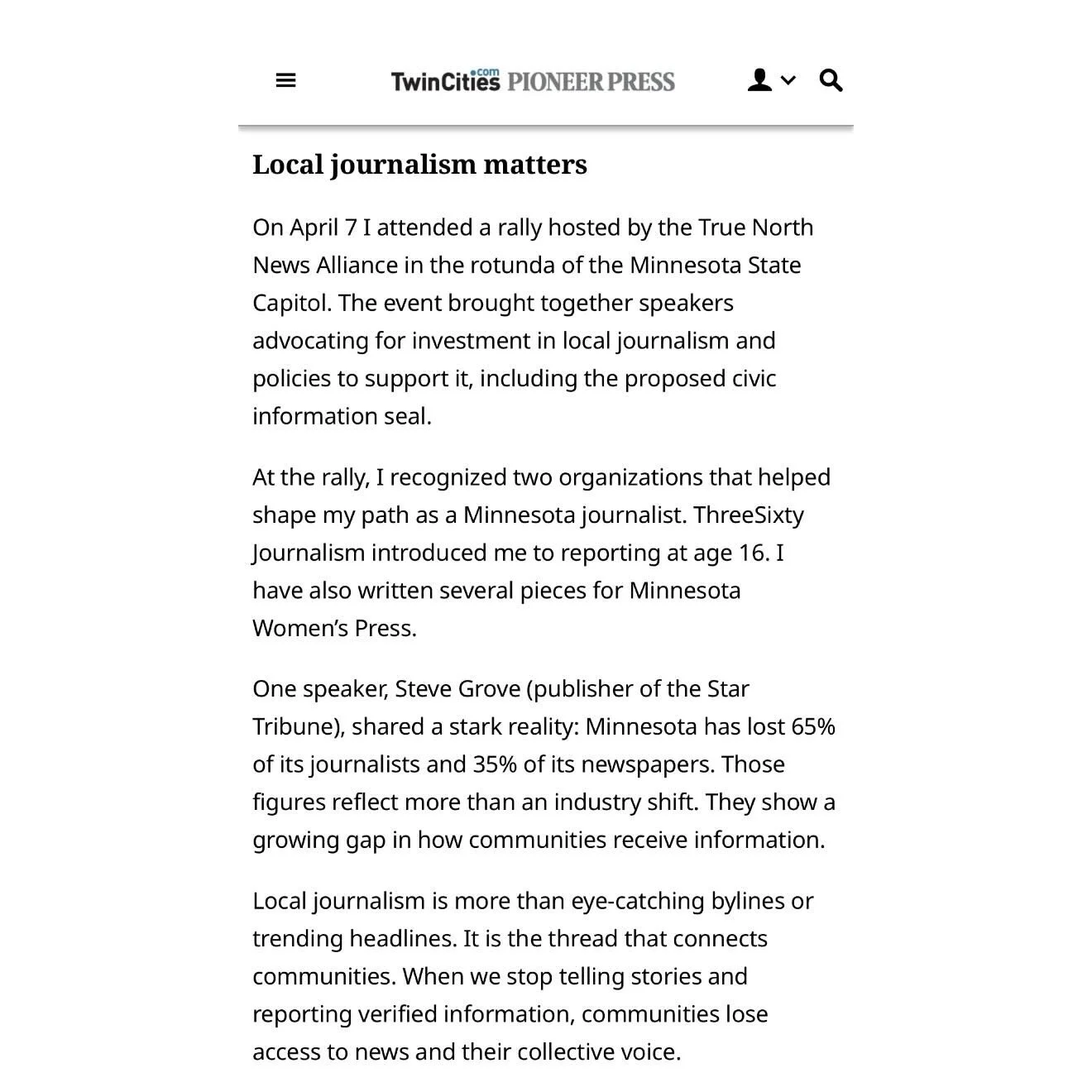 Check out my first ever opinion piece about the importance of local journalism published in @pioneerpress
