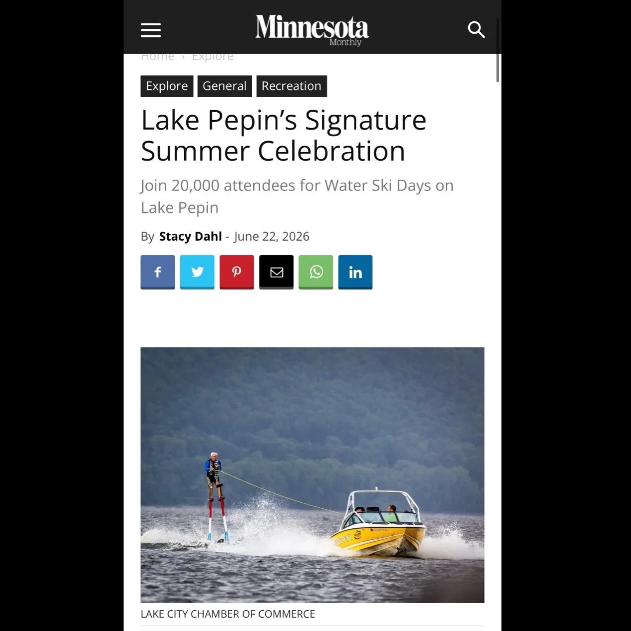 Check out my first-ever publication in Minnesota Monthly magazine about Water Ski Days happening this weekend in Lake City. I appreciate the feature!