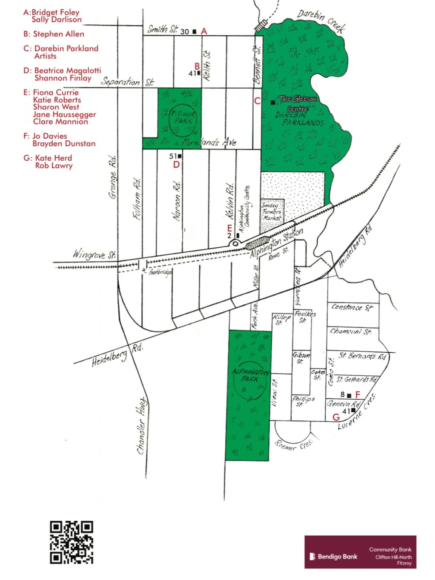 The map! Take a walk around the neighbourhood and check out great local artists - Alphington Open Studios on this weekend and next! Thanks @communitybankcliftonhill for supporting this great community event @alphington_studios. #communityarts #darebi