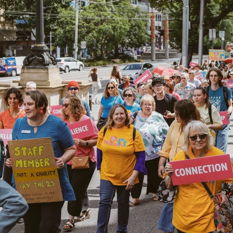 @kalimnaphoto photos from the neighbourhood houses rally #keepnhdoorsopen yesterday. Over 200 neighbourhood houses joined forces on the steps of Parliament to ask for fairer funding from the State Government for all the amazing work we do @kattheomp 