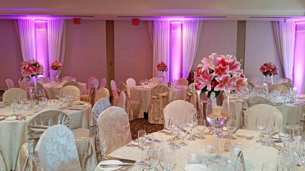 Pink Lilies Flower Centerpiece Chateau Vaudreuil Wedding Reception Montreal