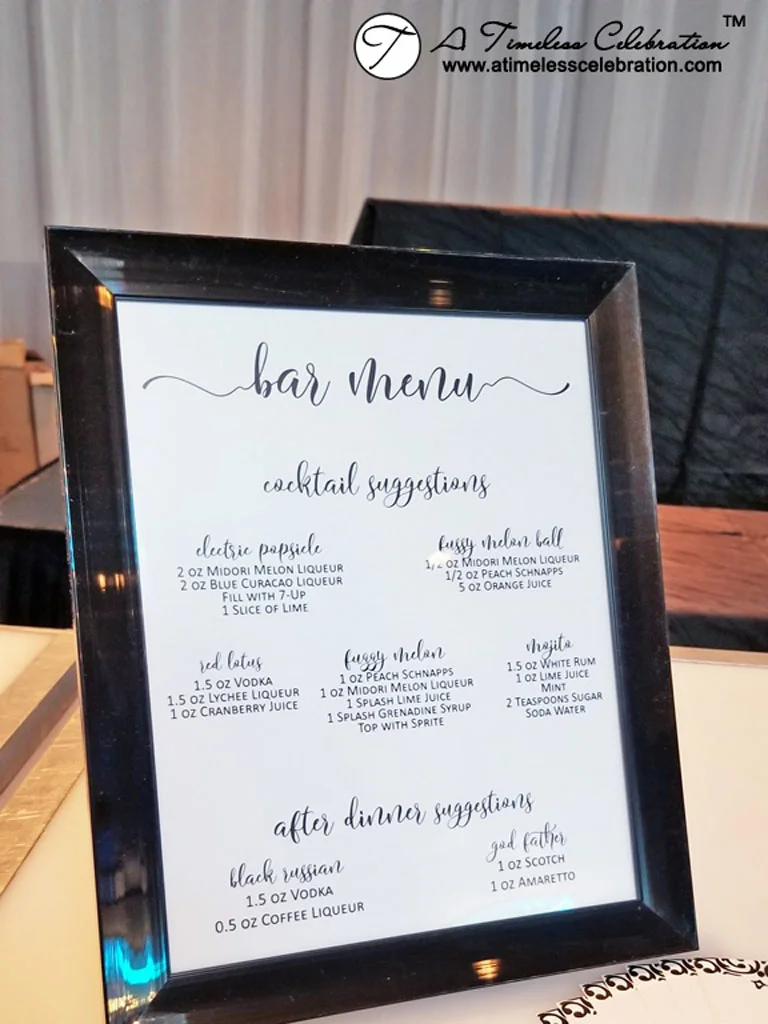 Black White Bar Menu Stationery Montreal Wedding at Le Madison
