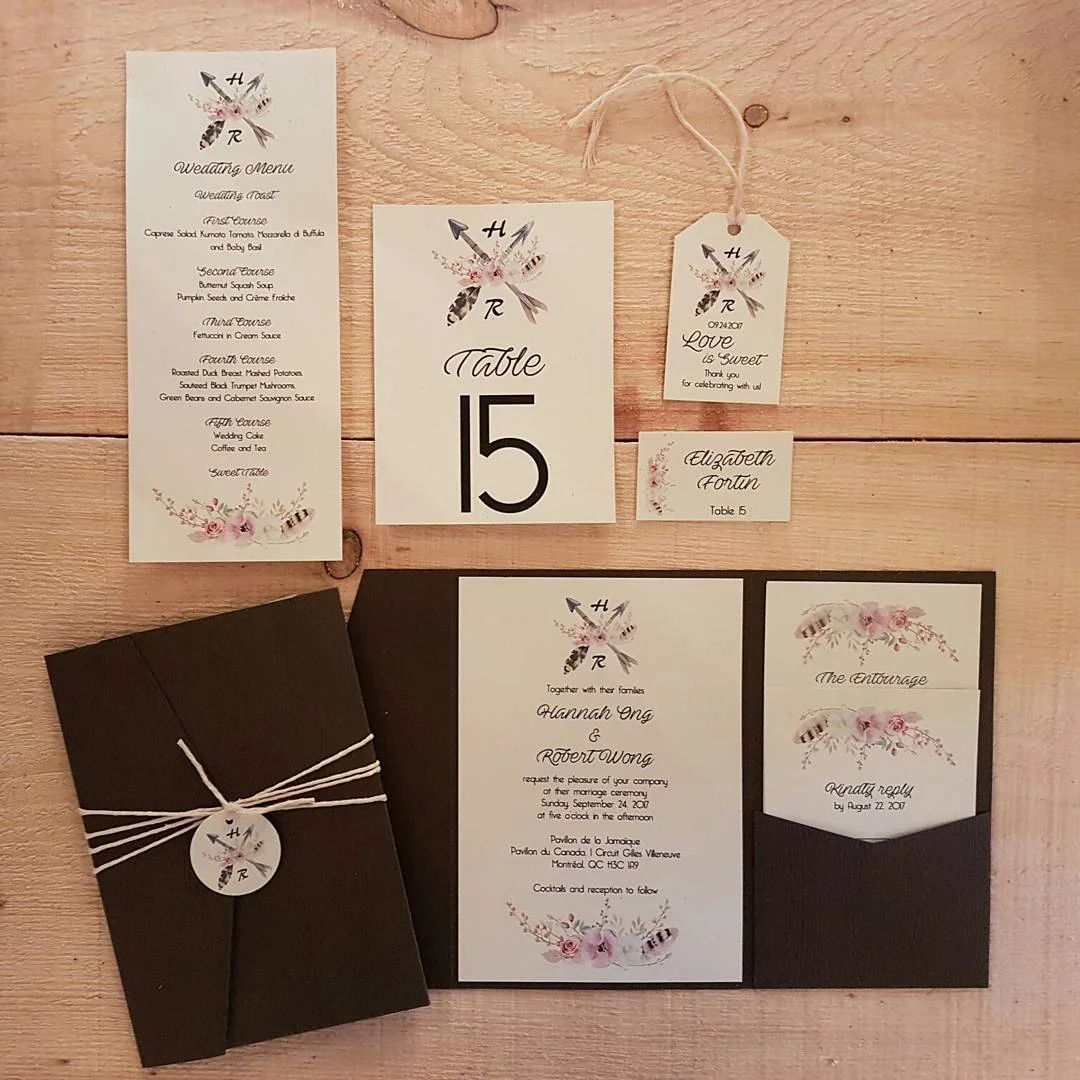 Boho Garden String Monogram Handmade Pocketfold Wedding Invitations Motnreal.jpg