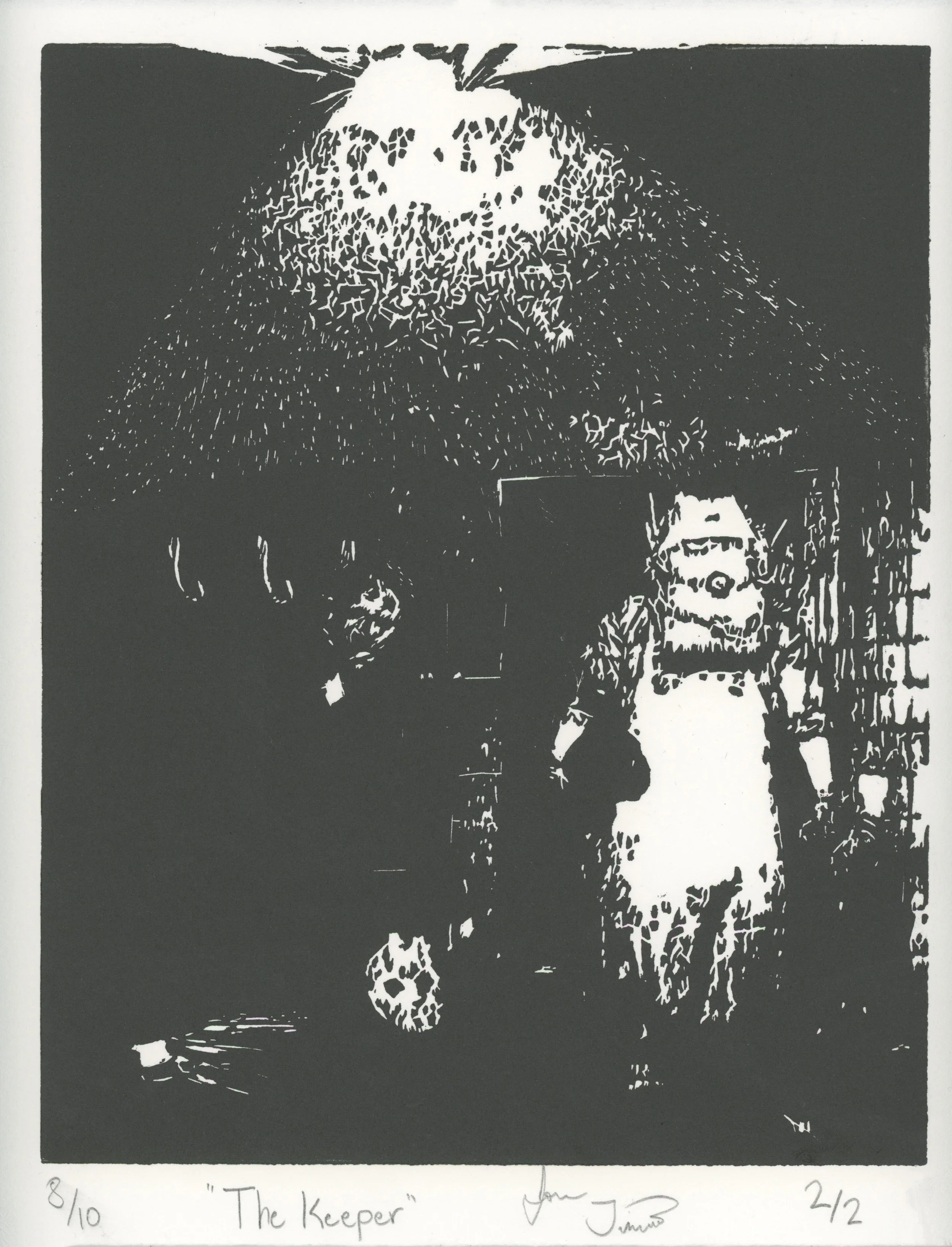  “The Keeper”, 8” x 10”, Linocut on Stonehenge 