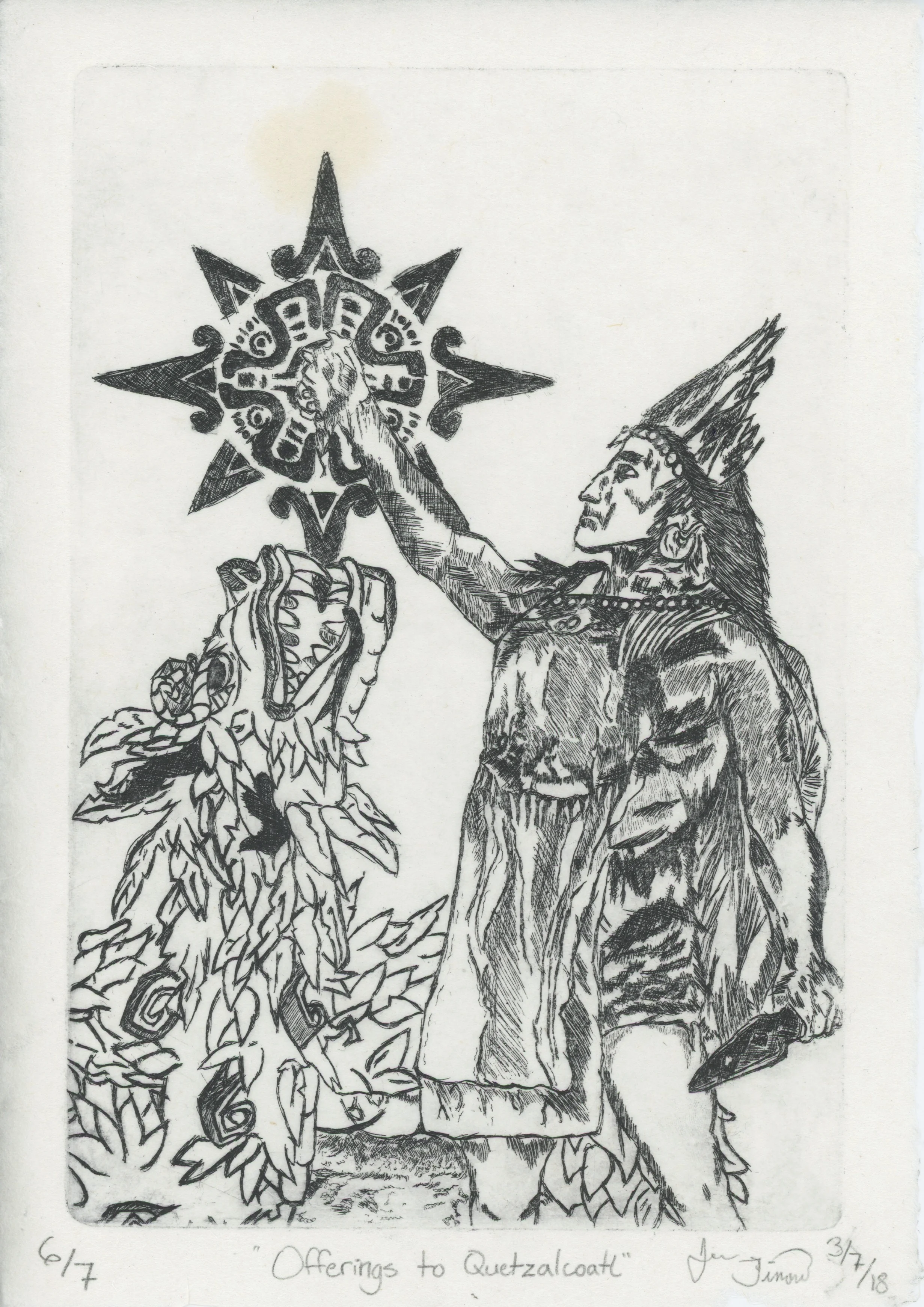  “Offerings to Quetzalquatl”, Intaglio on Mulberry 