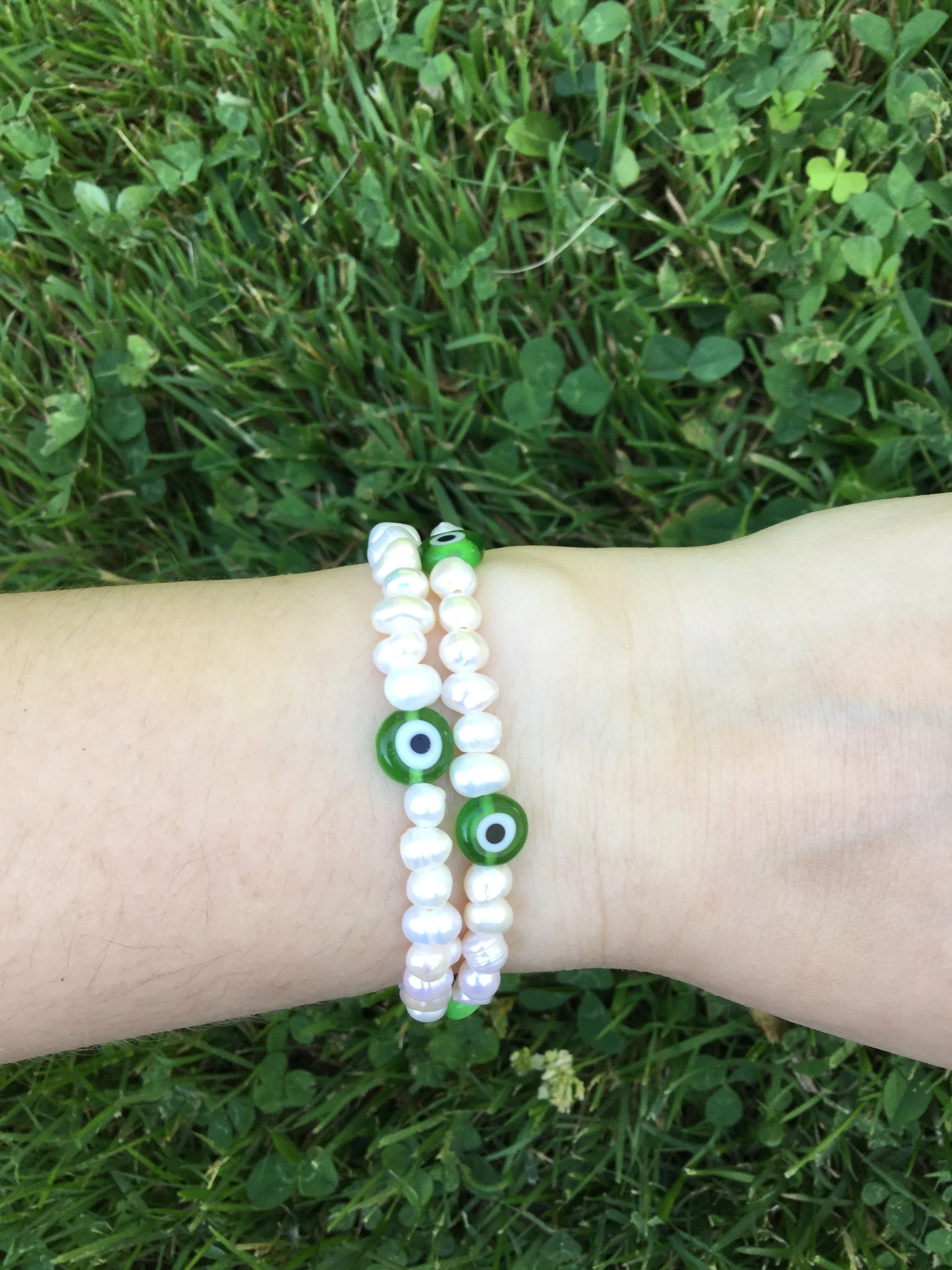 Double Wrap Evil Eye Bracelet - GREEN
