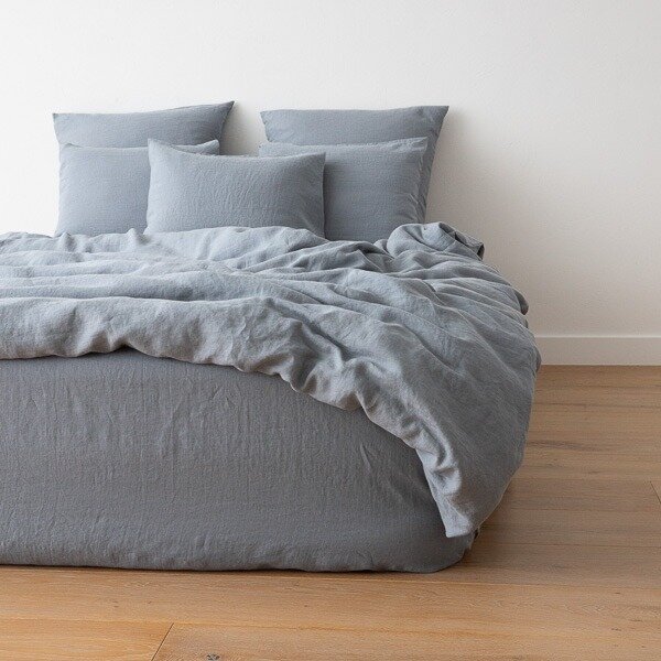 STONEWASHED LINEN DUVET COVER SLATE BLUE