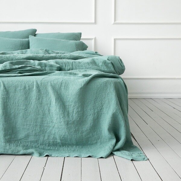 STONEWASHED LINEN DUVET COVER MOSS GREEN