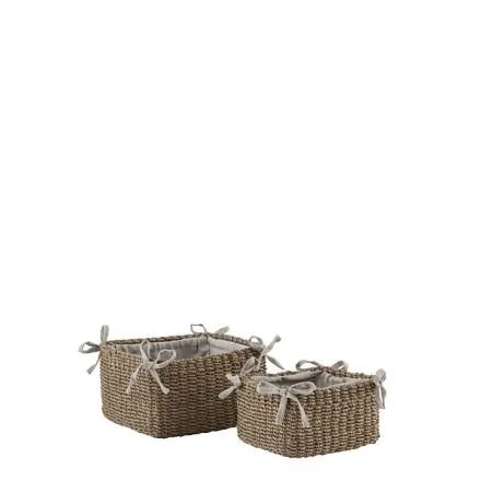ABACA BASKET WITH BOWS LINEN COLOR