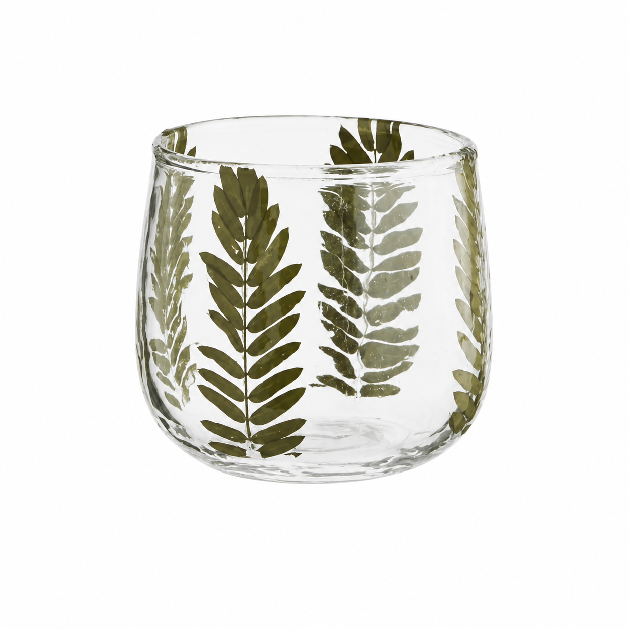 Glass votive w/ leaves